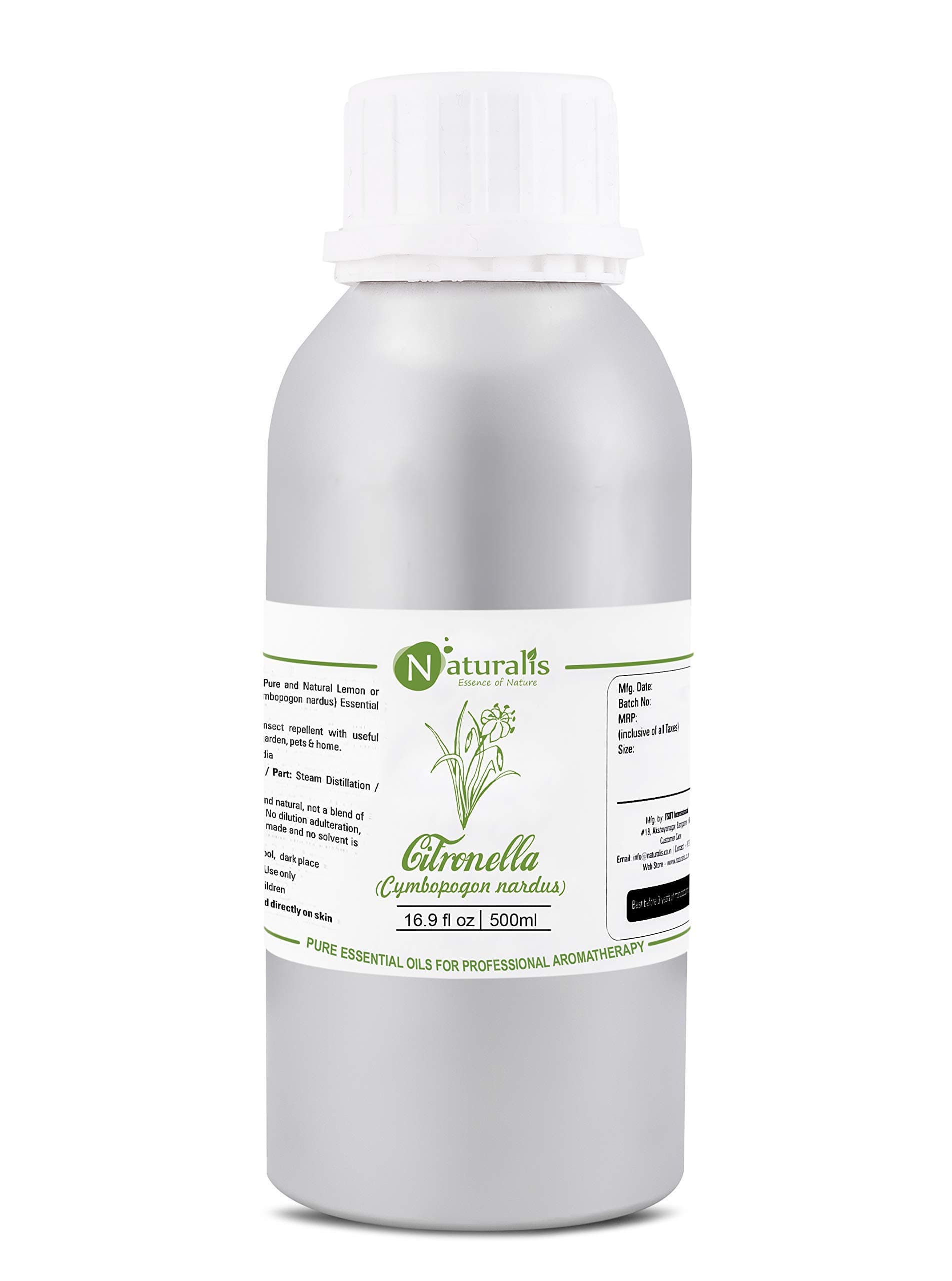 Naturalis Citronella Essential Oil – Natural Citronella Oil for Aroma Therapy, Skin Care, Hair Treatment, Mosquito Repellent, Relaxation, and Wellness - Pure Essential Oil - 500ml