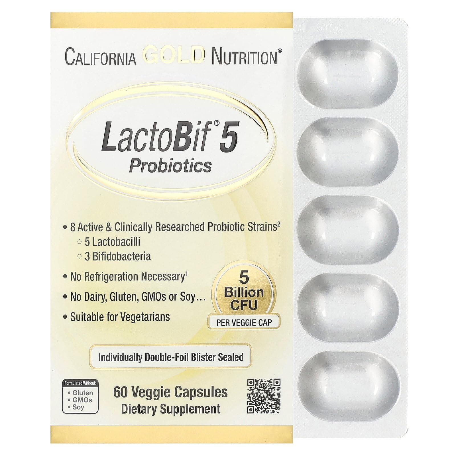 California Gold Nutrition, LactoBif Probiotics, 5 Billion CFU, 60 Veggie Caps