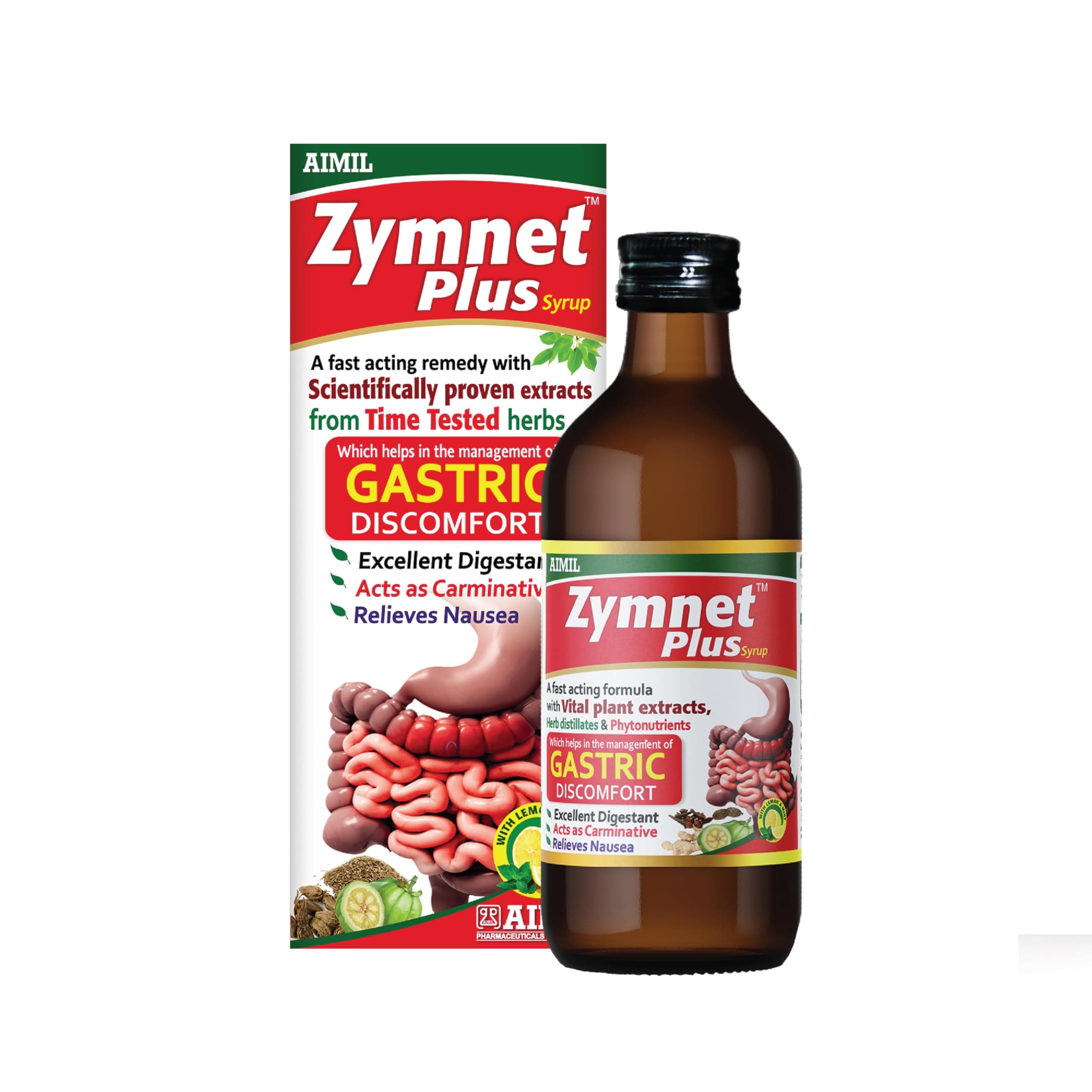 AIMIL Zymnet Plus Syrup – 200ml | Ayurvedic Digestive Syrup for Gastric Discomfort & Acidity | Carminative Herbal Digestant Tonic to Control Nausea and Relieve Abdominal Pain