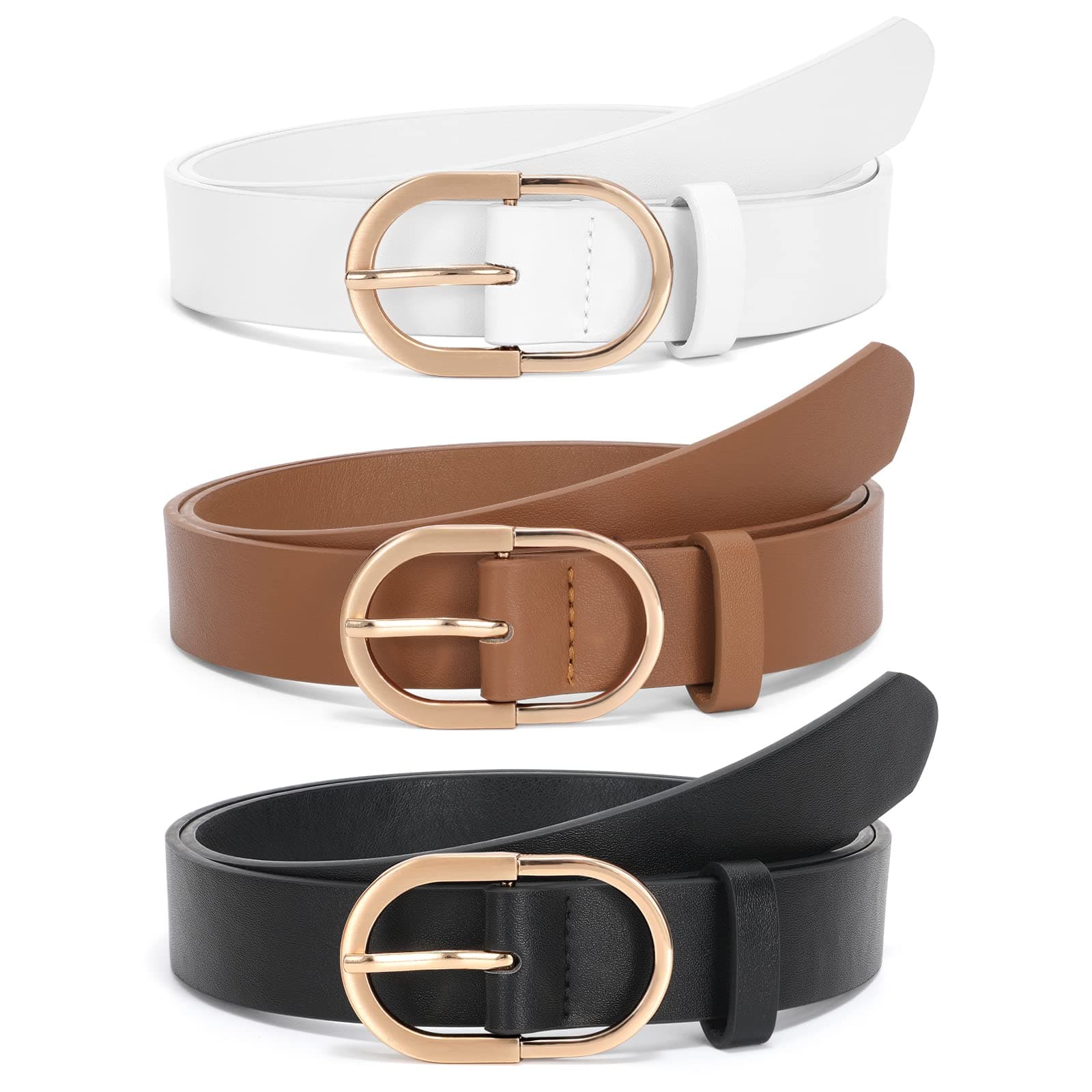 JASGOOD Women’s Leather Belts for Jeans Pants Fashion Ladies Belt with Gold Buckle, E-black+brown+white, Fit Waist Size 47"-50"