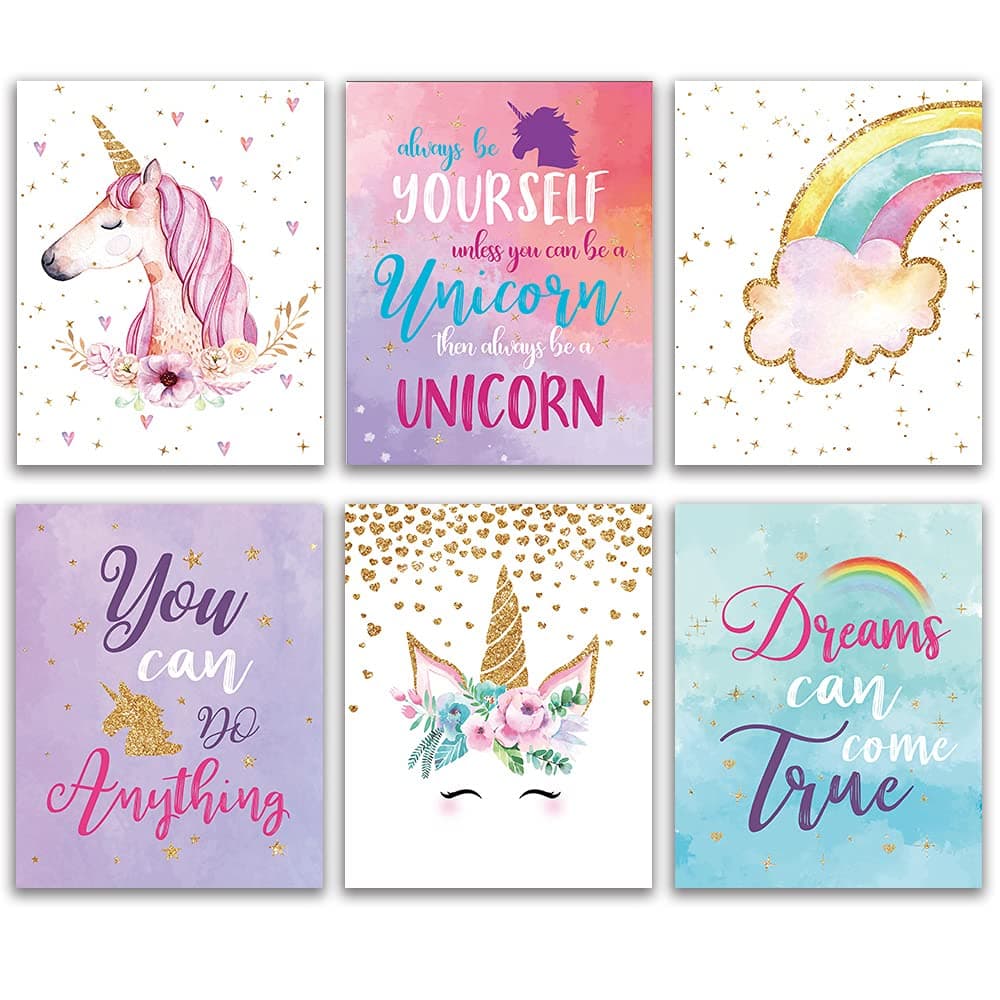 Unicorn Gift, Unicorn Wall Decor Gift, Unicorn Rainbow Girls Room Wall Decor Art Prints, (Unframed8x10), Inspirational Kids Children’s Tween Posters for Home, Birthday Party, Bathroom, Playroom