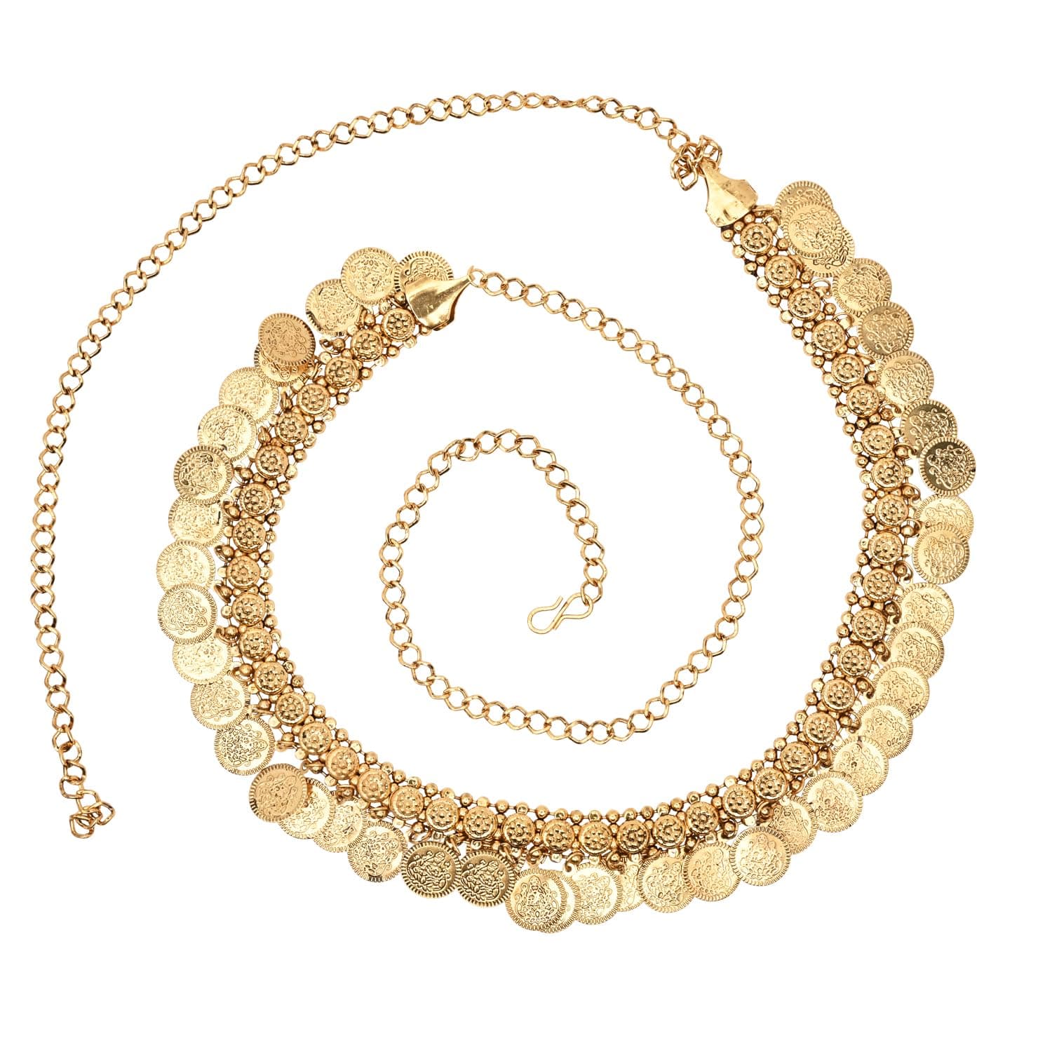 I Jewels Gold Plated Traditional Coin Tassel Adjustable Boho Waist Chain/Belly Chain/Kamarband For Women (B059FL)