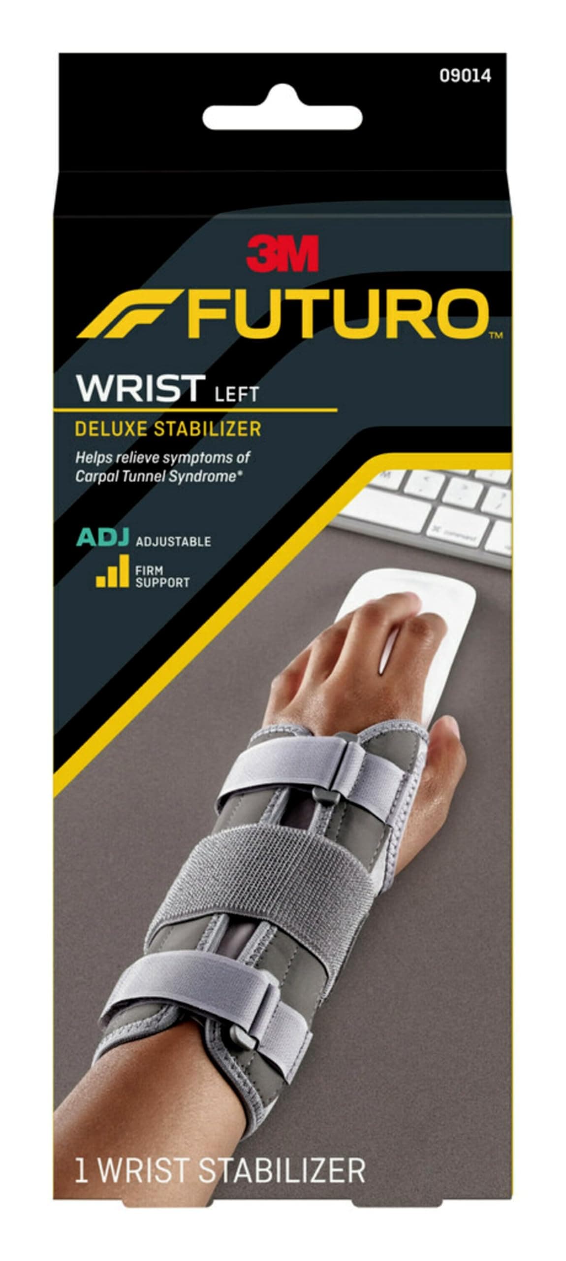 Futuro Deluxe Wrist Stabilizer, Left Hand, One Size, Gray, Adjustable