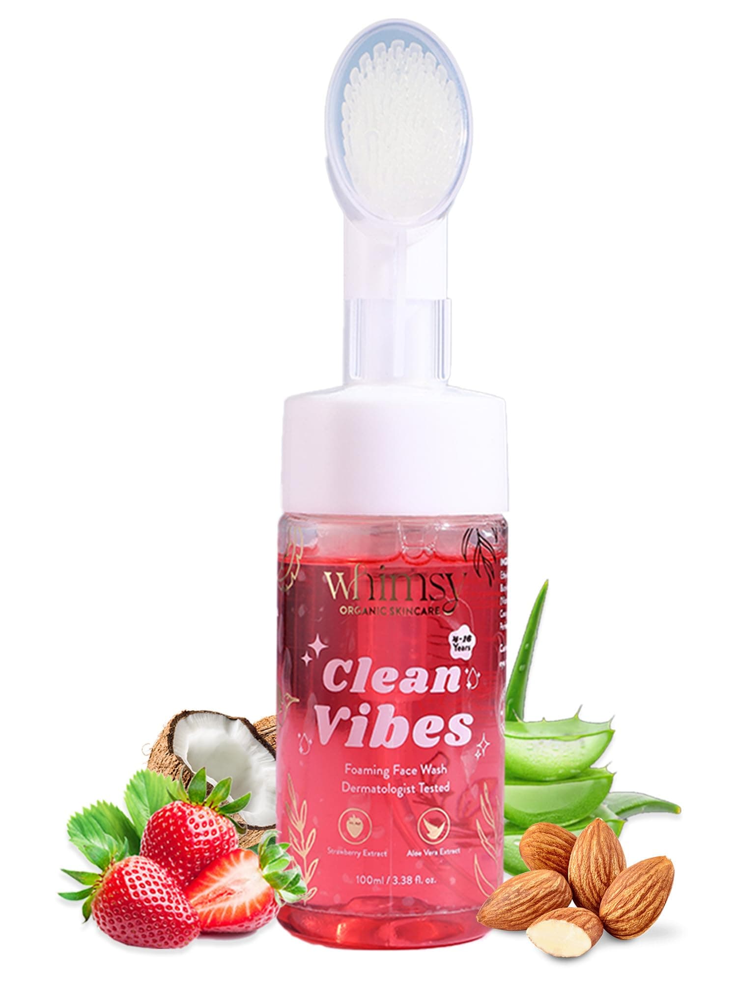 Whimsy Beauty Foaming Face Wash for Kids | Gentle Daily Cleanser with Aloe Vera, Strawberry and Vitamin B3 | Tear Free, Non Drying | Dermatologist Tested | Safe for Sensitive Skin | 4 to16 Years | 100 ml