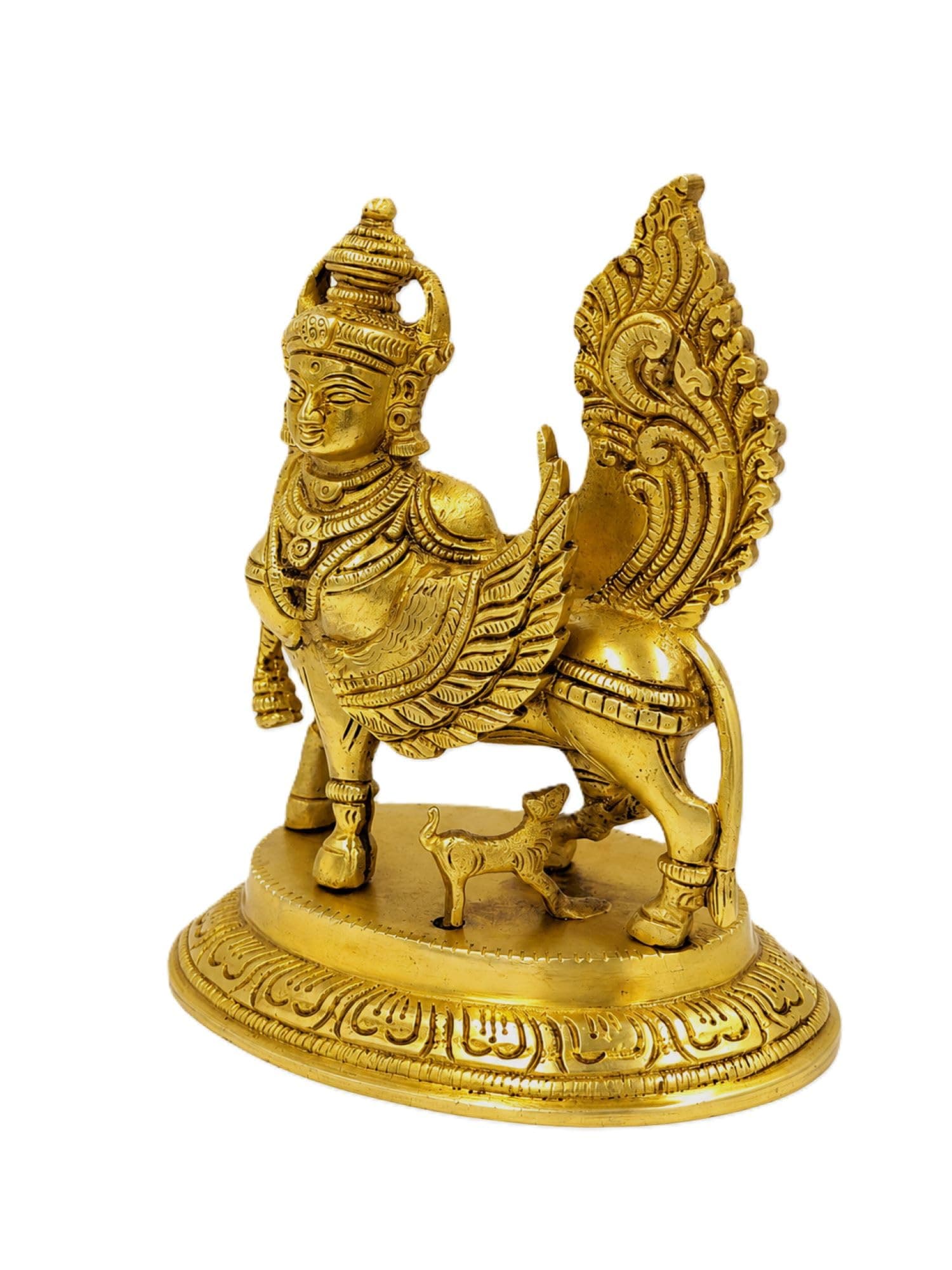 P.J.Handicrafts 6-Inch Brass Kamdhenu Cow with Calf Statue - Traditional Sacred Wish-Fulfilling Surabhi Gaumata Murti for Home Temple Mandir, Living Room, and Office Decor - Weight 1350 Grams