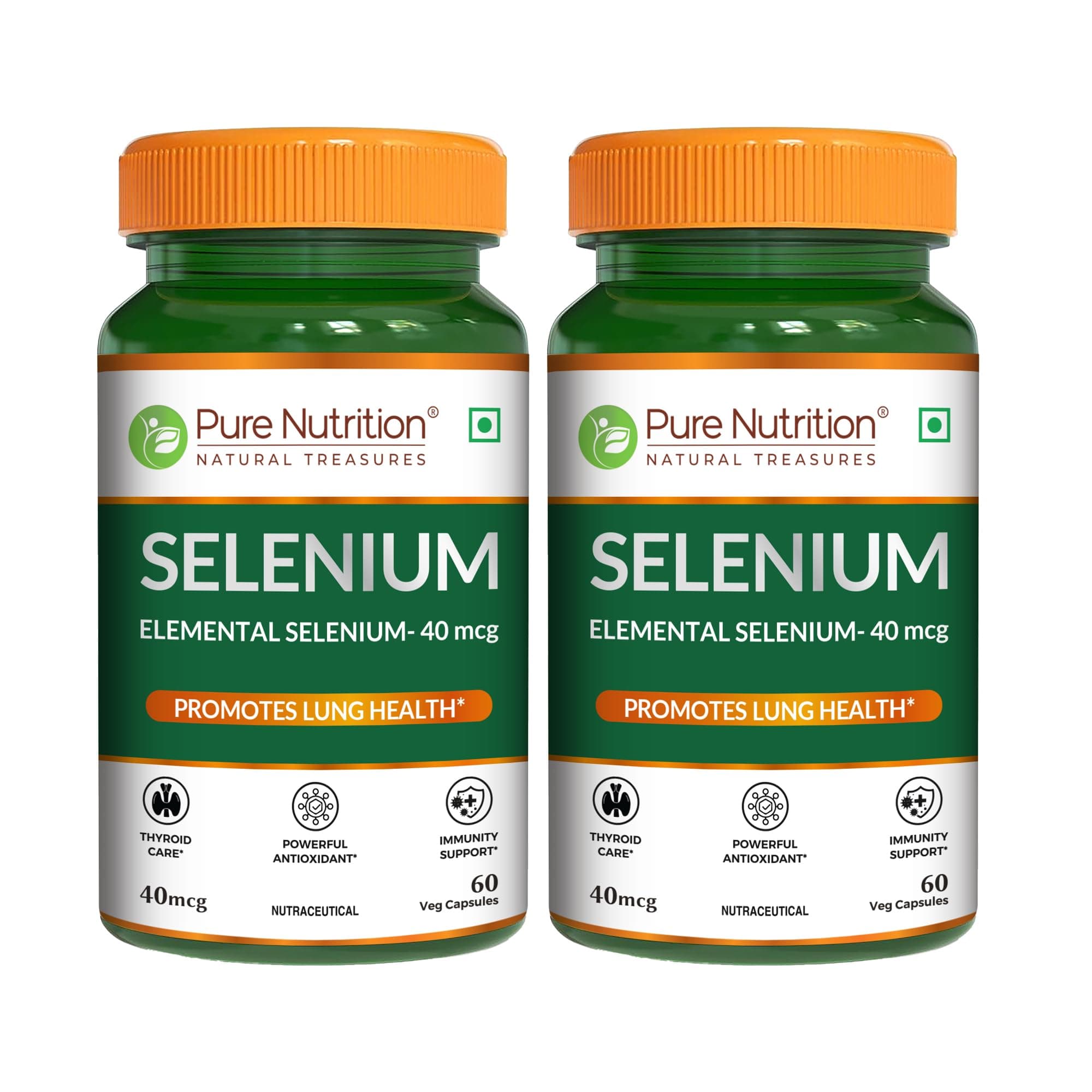 Pure Nutrition Selenium 40mcg, 120 Veg Capsules (60X2) | Selenium Supplements for Immune System, Supports Healthy Blood Pressure, Thyroid Health & Improves Cholesterol Levels