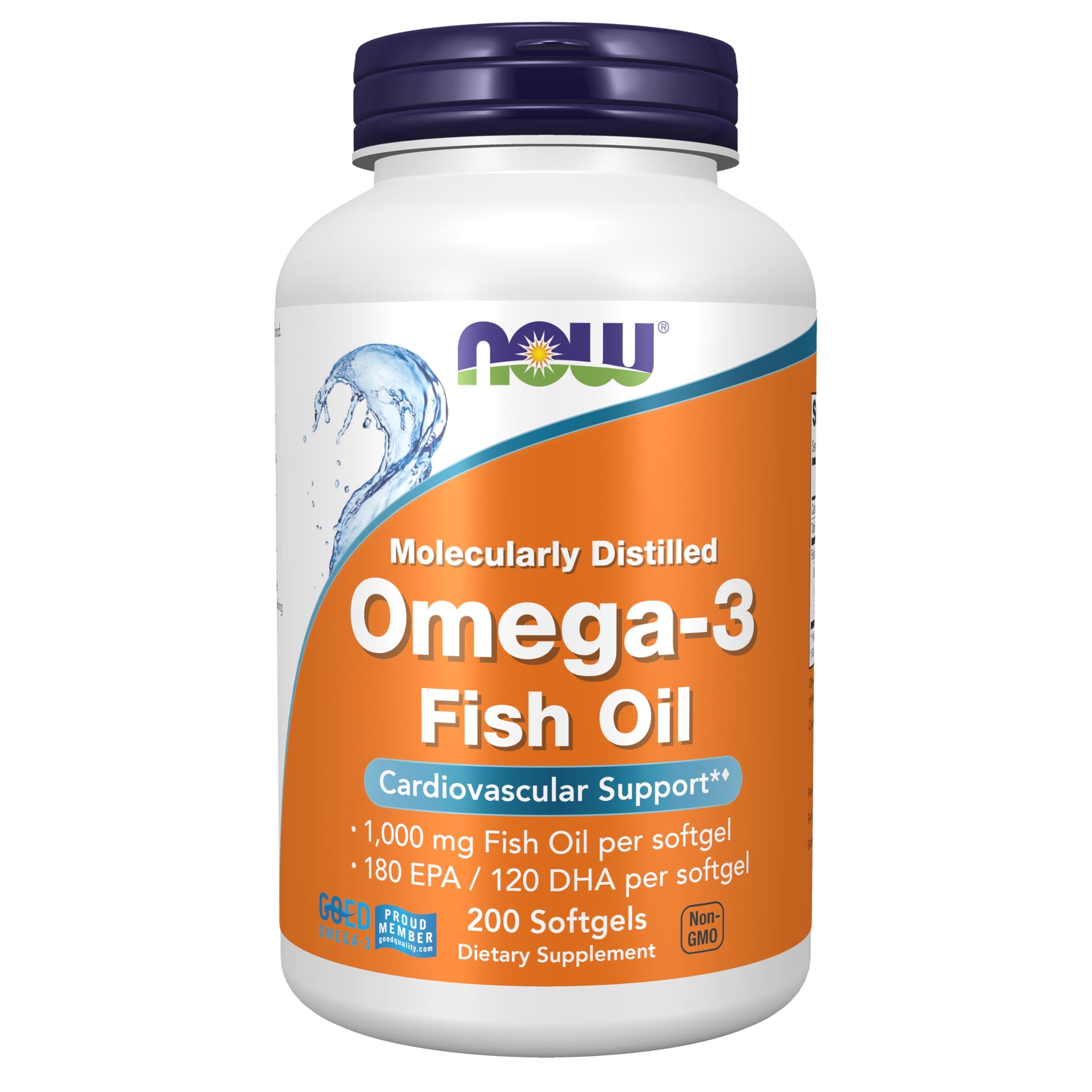 NOW Foods Omega-3 Fish Oil, Molecularly Distilled 200 Softgels