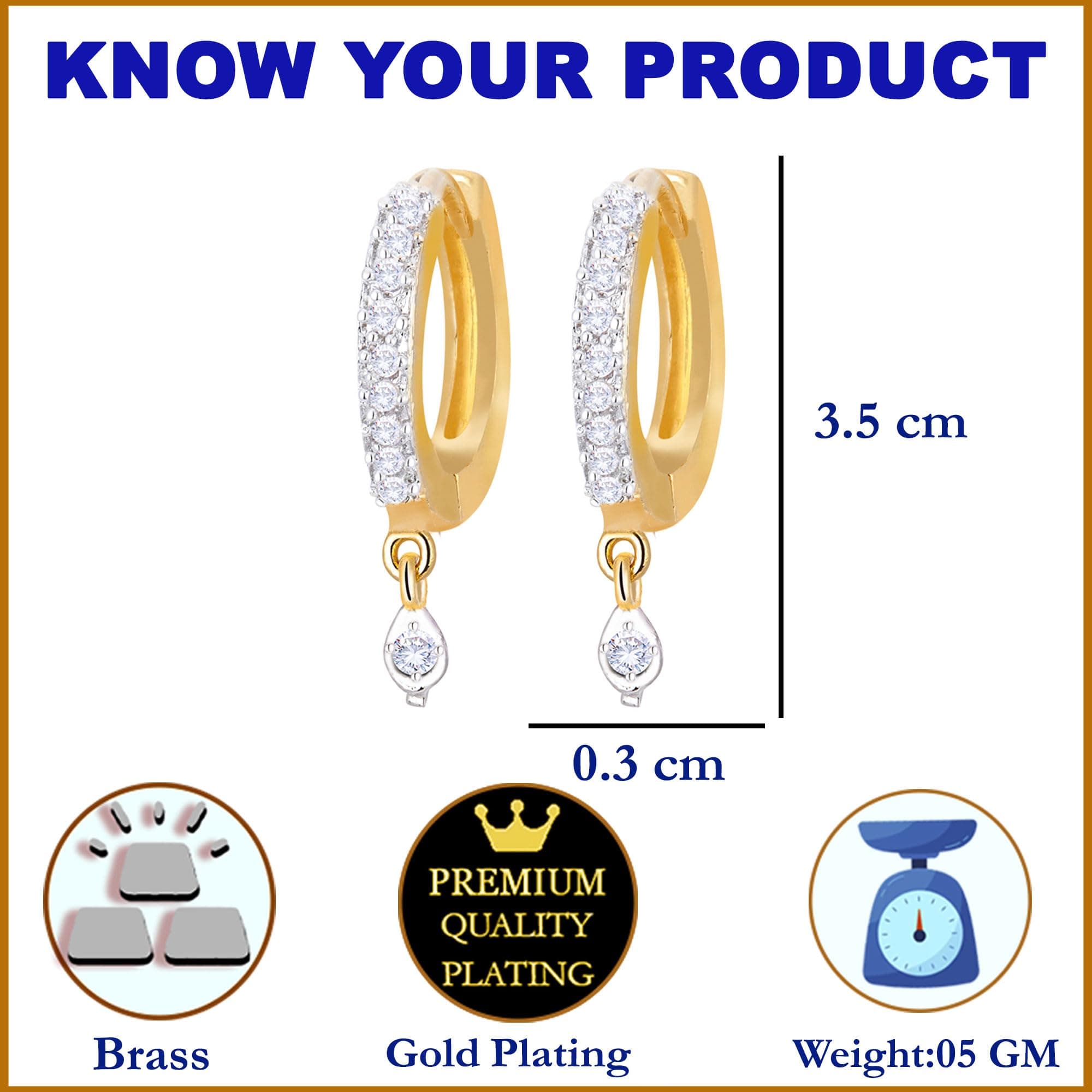 Zeneme Earring Gold Plated American Diamond Water Drop Shaped Jewellery For Girl And Women
