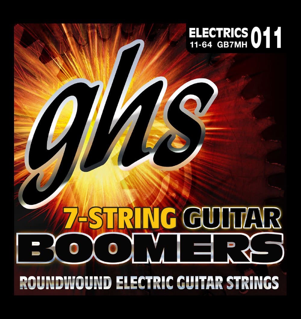 GHS Boomer - GB7MH - 7-String Medium Heavy Electric Guitar Set (11-64), Pack of 3