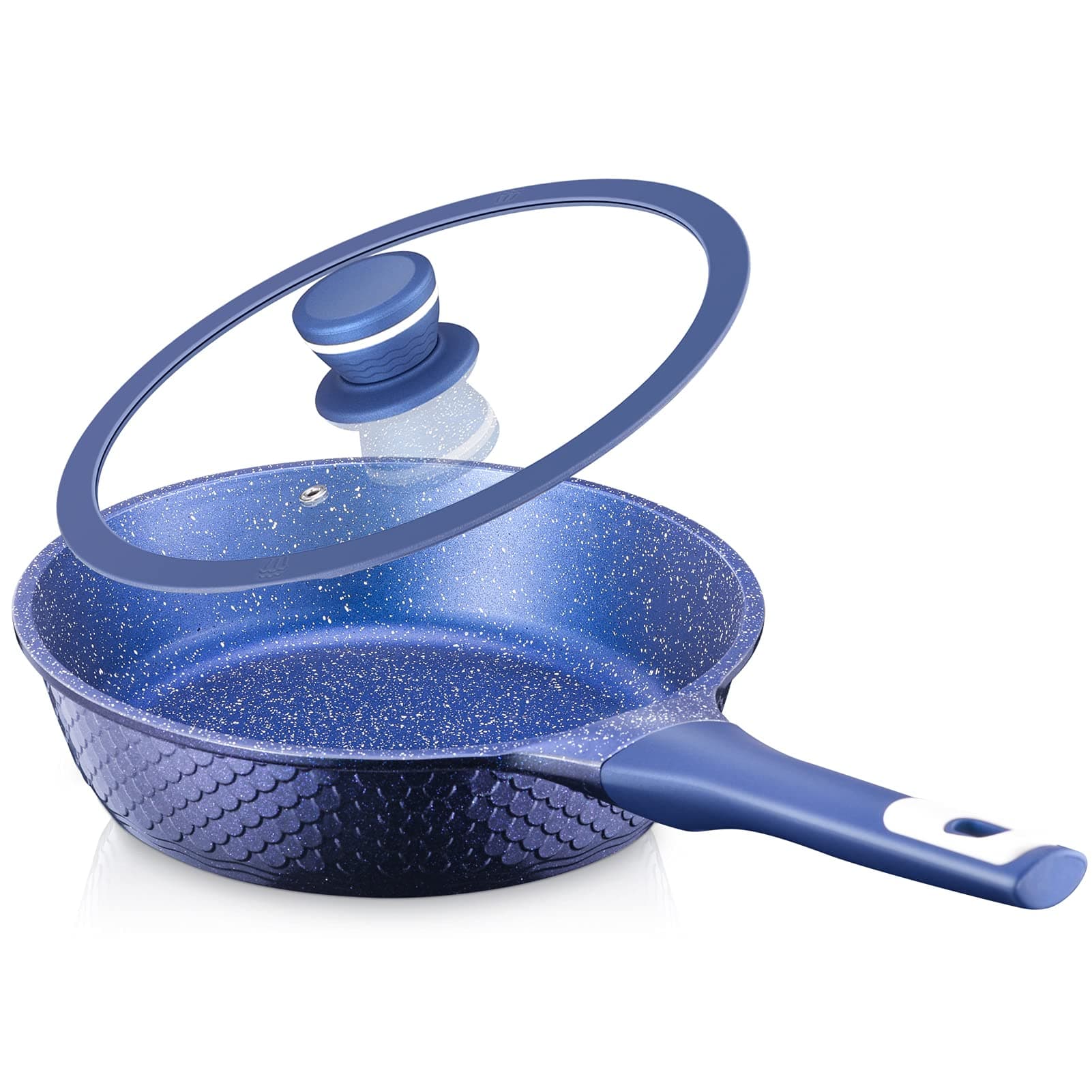 8" Nonstick Frying Pan with Lid - 8 Inch Nonstick Skillets with USA Blue Gradient Granite Derived Coating, Heat-resisted Silicon Handle, PFOA &PFOS Free, Induction Compatible