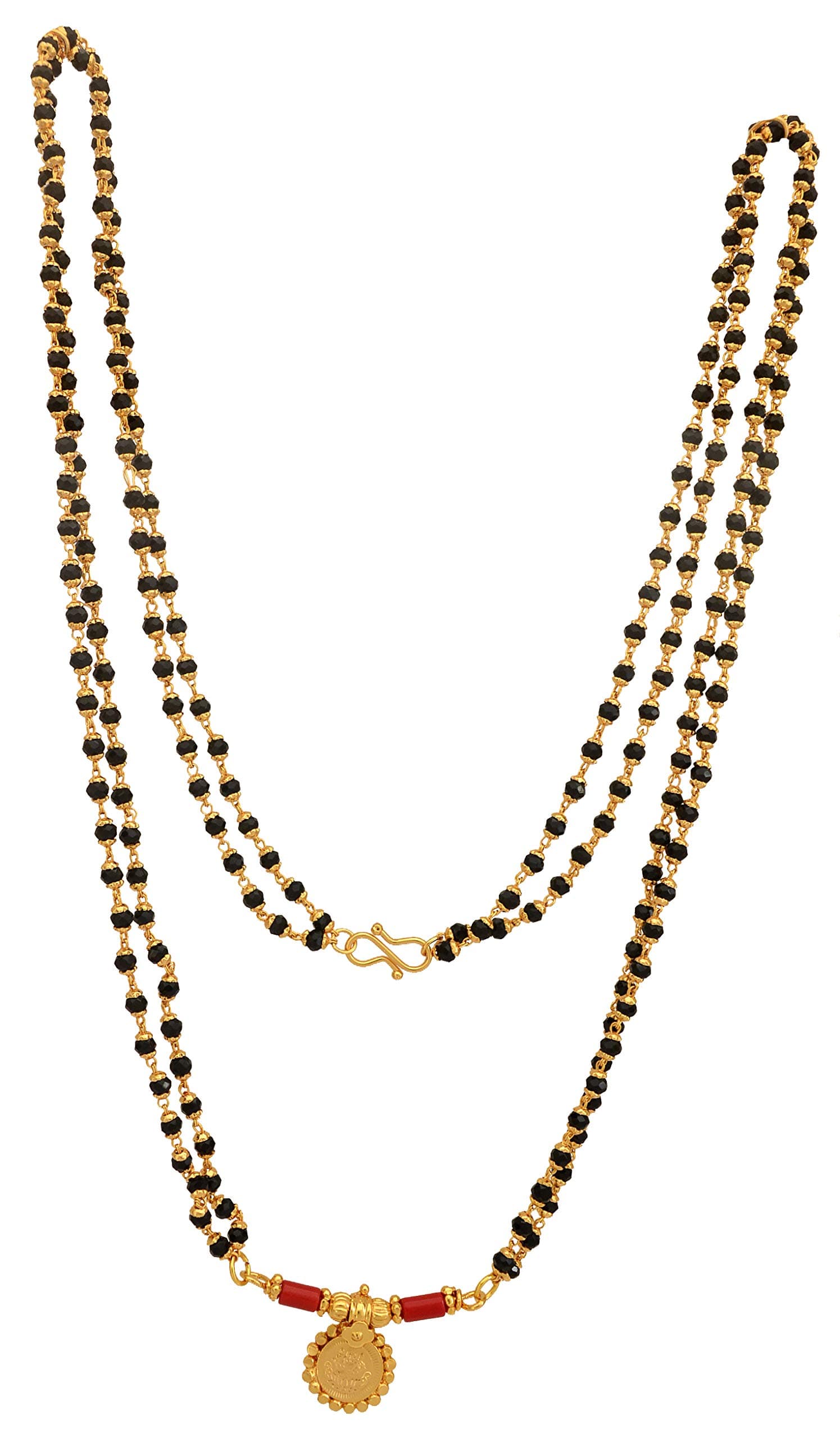 Radha's Creations gold plated copper and black bead LONG mangalsutra 30" length with single Laxmi vati no.789 FOR women