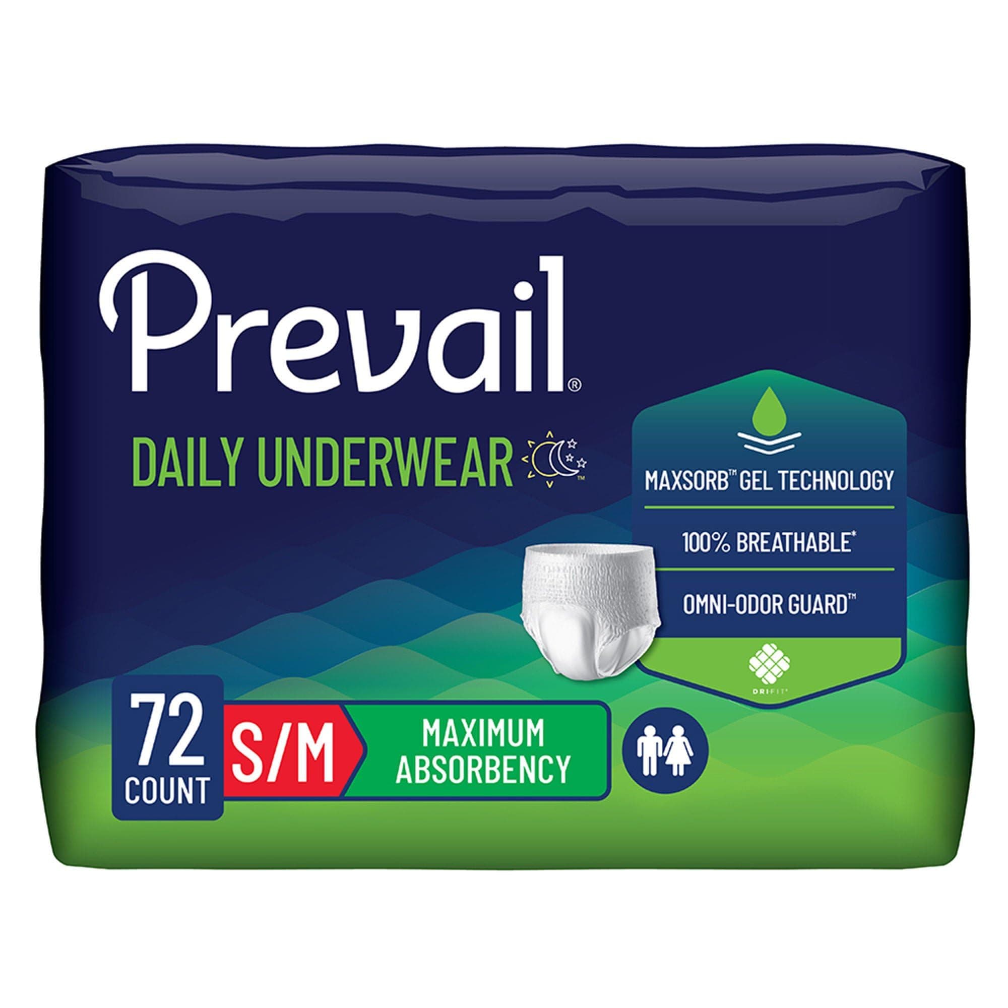 Prevail Unisex Maximum Absorbency Incontinence Underwear, Small/Medium, 18-Count (Pack Of 4)