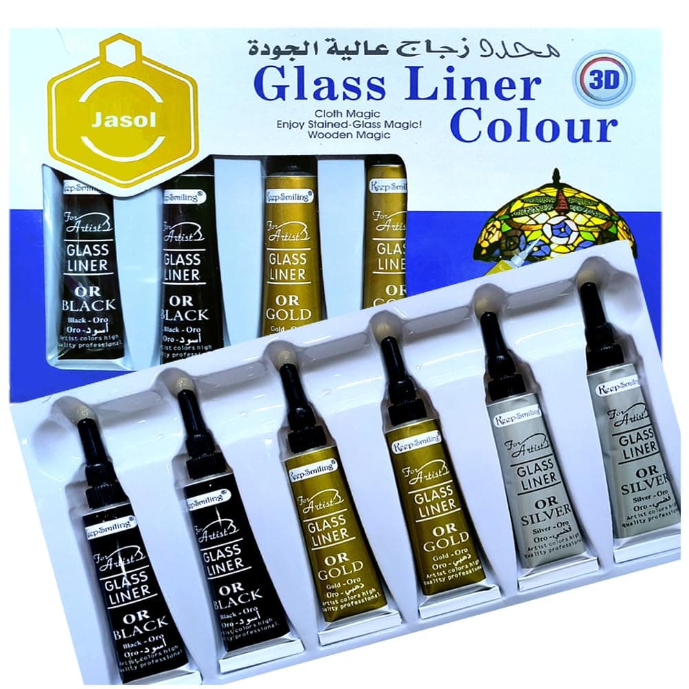 Jasol Glass Liner Colors 3d Glass Color 12ml X 6tubes Gold, Silver, Black Color 6pcs Pack of 1