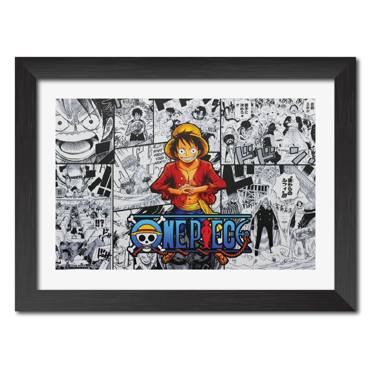 TenorArts Luffy Poster One Piece Anime Laminated Poster Framed Paintings with Matt Finish Black Frame (12inches x 9inches)