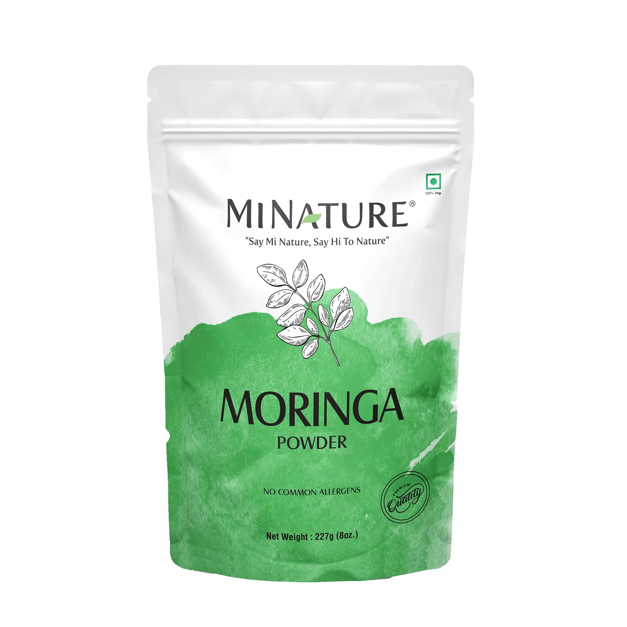 Mi Nature Moringa Powder 227g (8oz) | 100% Pure Moringa oleifera Leaf | Drumstick Tree Herbal Ingredient | Preservative-Free | Resealable Zip Lock Pouch