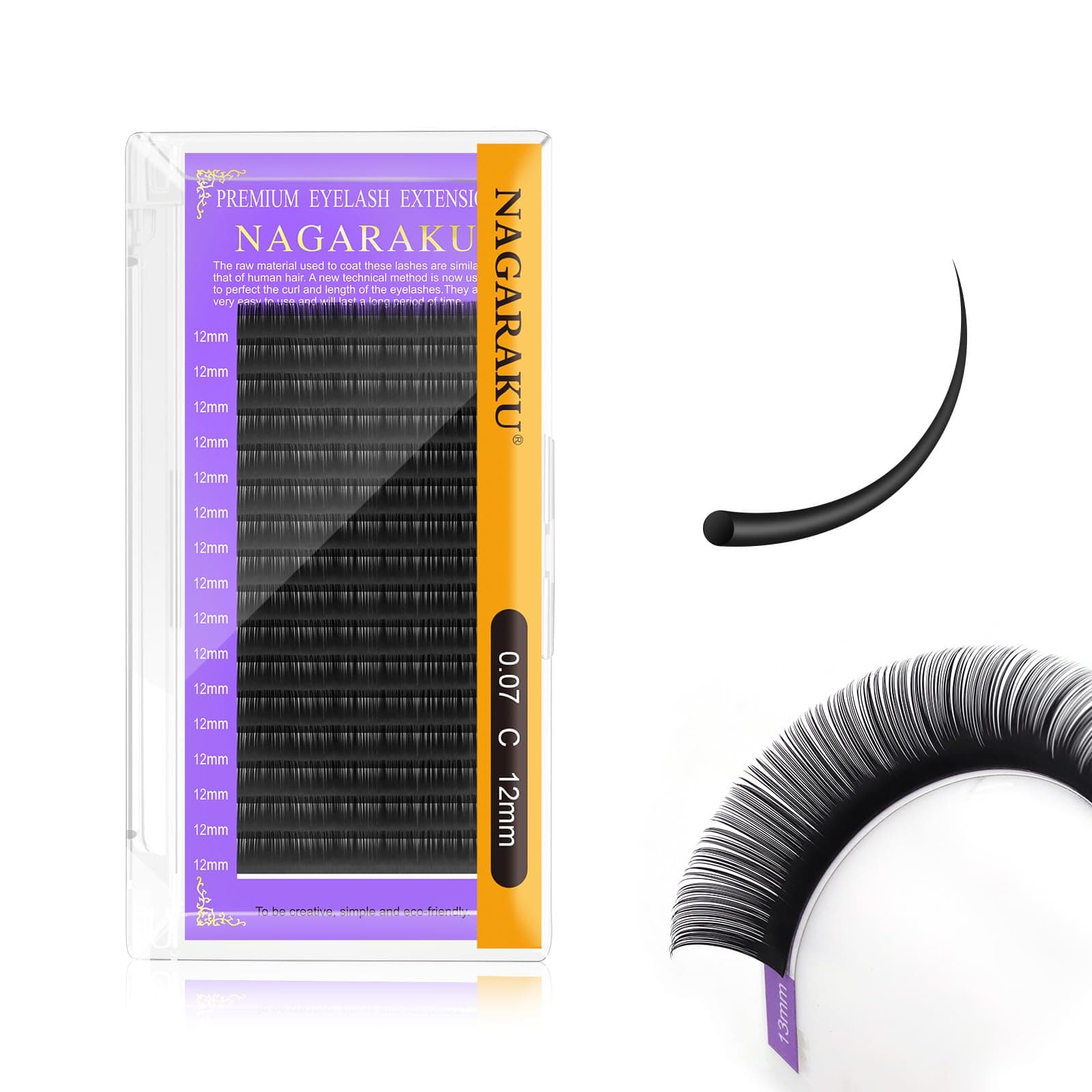 NAGARAKU Eyelash Extensions Individual Lashes 0.07mm C curl 12mm Classic Matte Black Soft Natural Professional 16 rows Beauty Salon Supplies