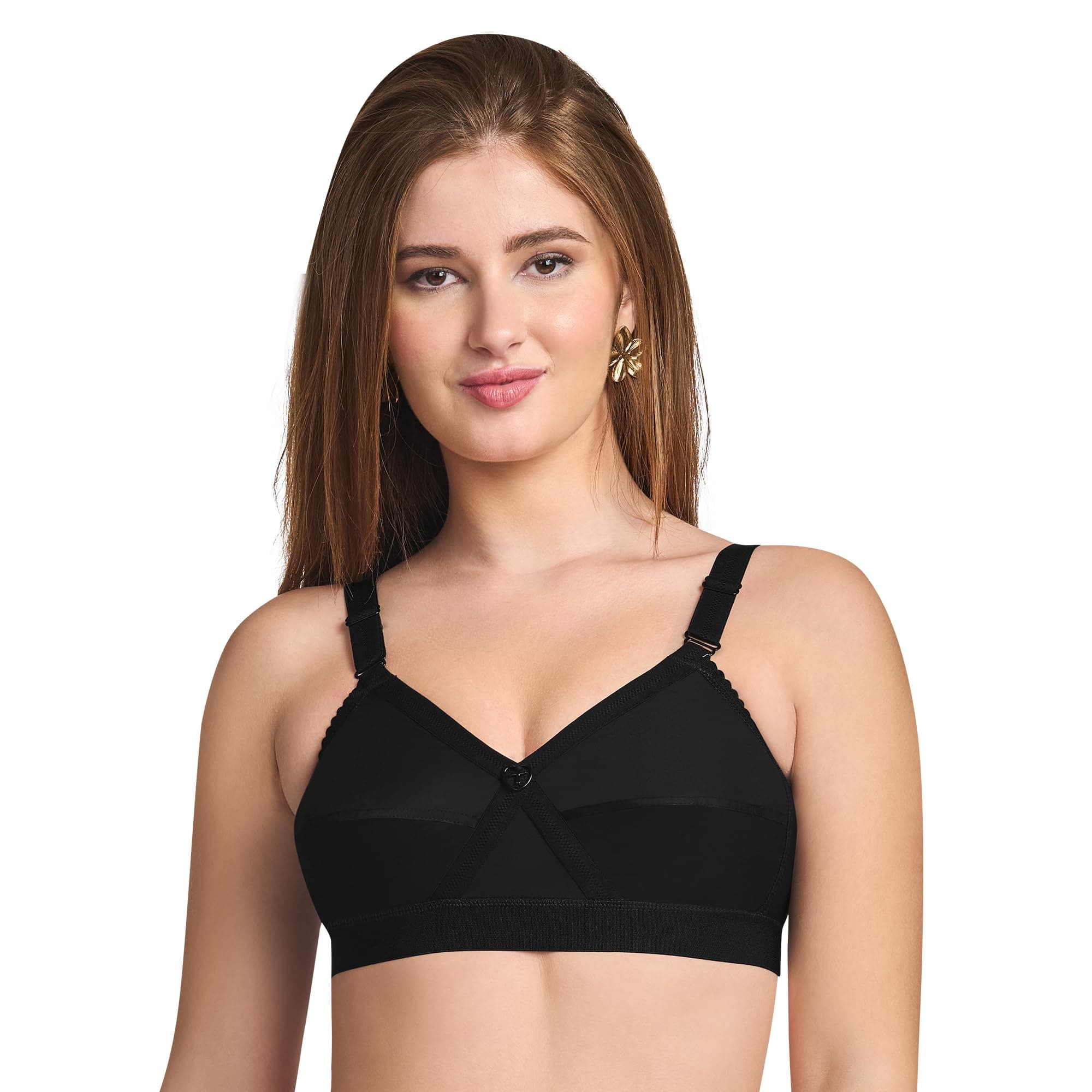 TRYLO Women's Non-Wired Bra (KRUTIKA Plain_Black_44D)
