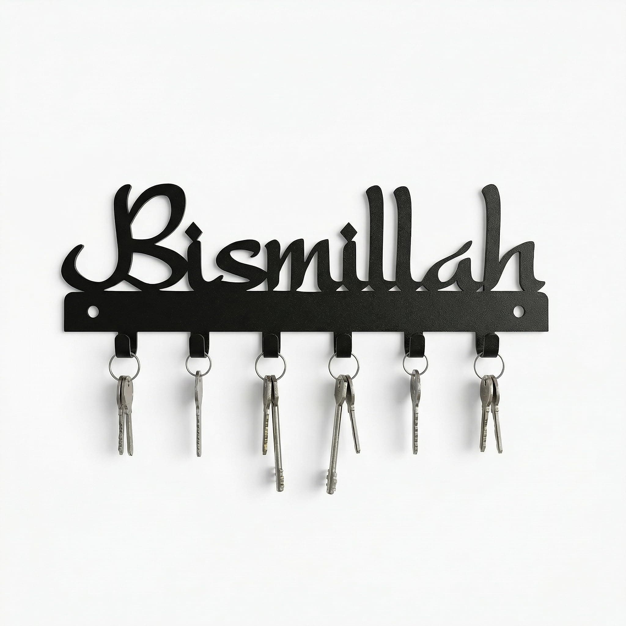 Ventuos Bismillah Islamic Metal Key Holder Wall Hanging | 1.2 mm Thick Mild Steel | Decorative Entrance Key Stand | Home & Office Wall Decor | Black