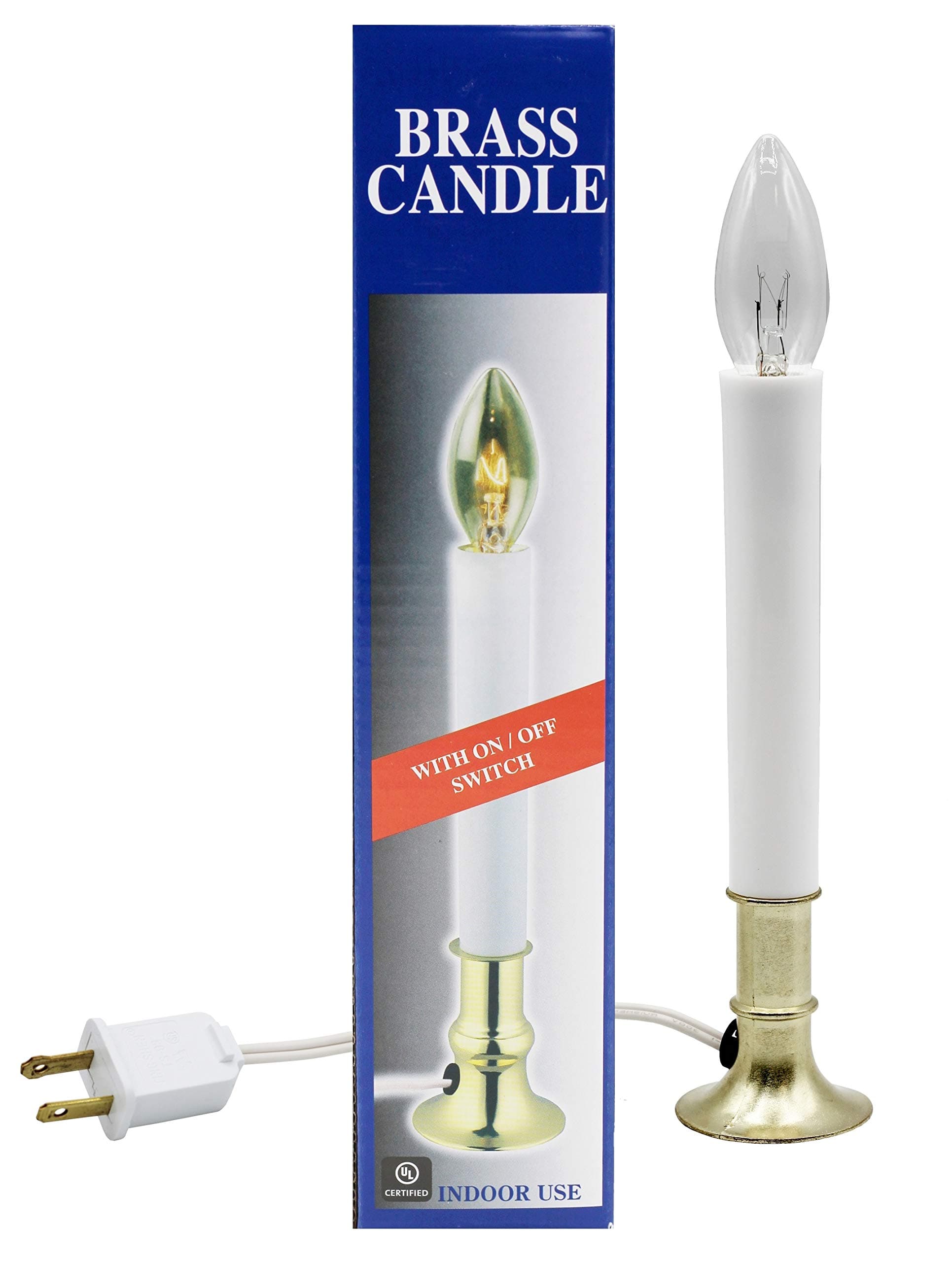 Creative Hobbies Electric Window Candle Lamp with Brass Plated Base, On/off Switch, Light Bulb, Ready to Use!