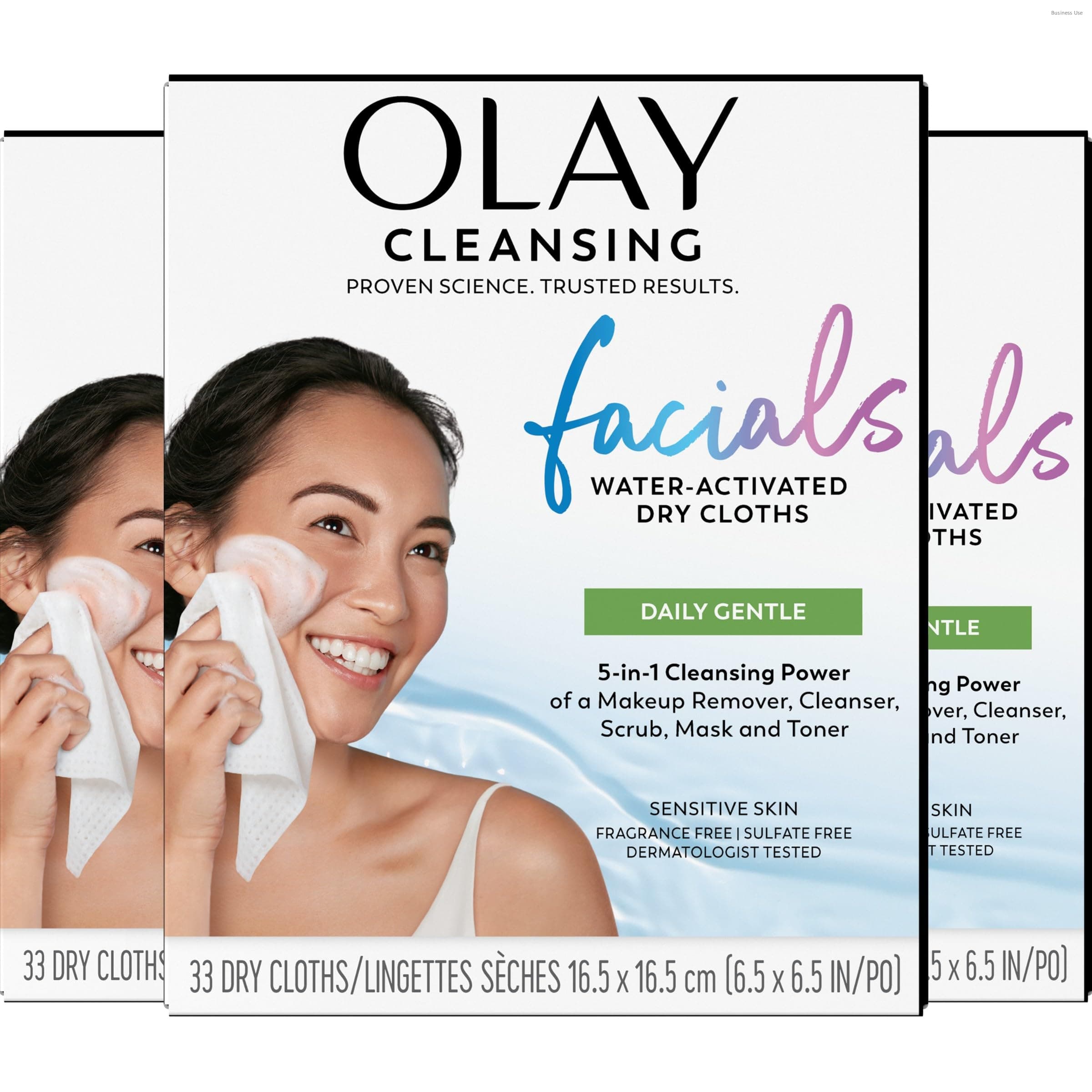 Olay Daily Facials for Clean Sensitive Skin, Makeup Remover Wipes, Soap-Free and Fragrance-Free Cleanser Cloths, 33 Count (Pack of 3) (Packaging may vary)