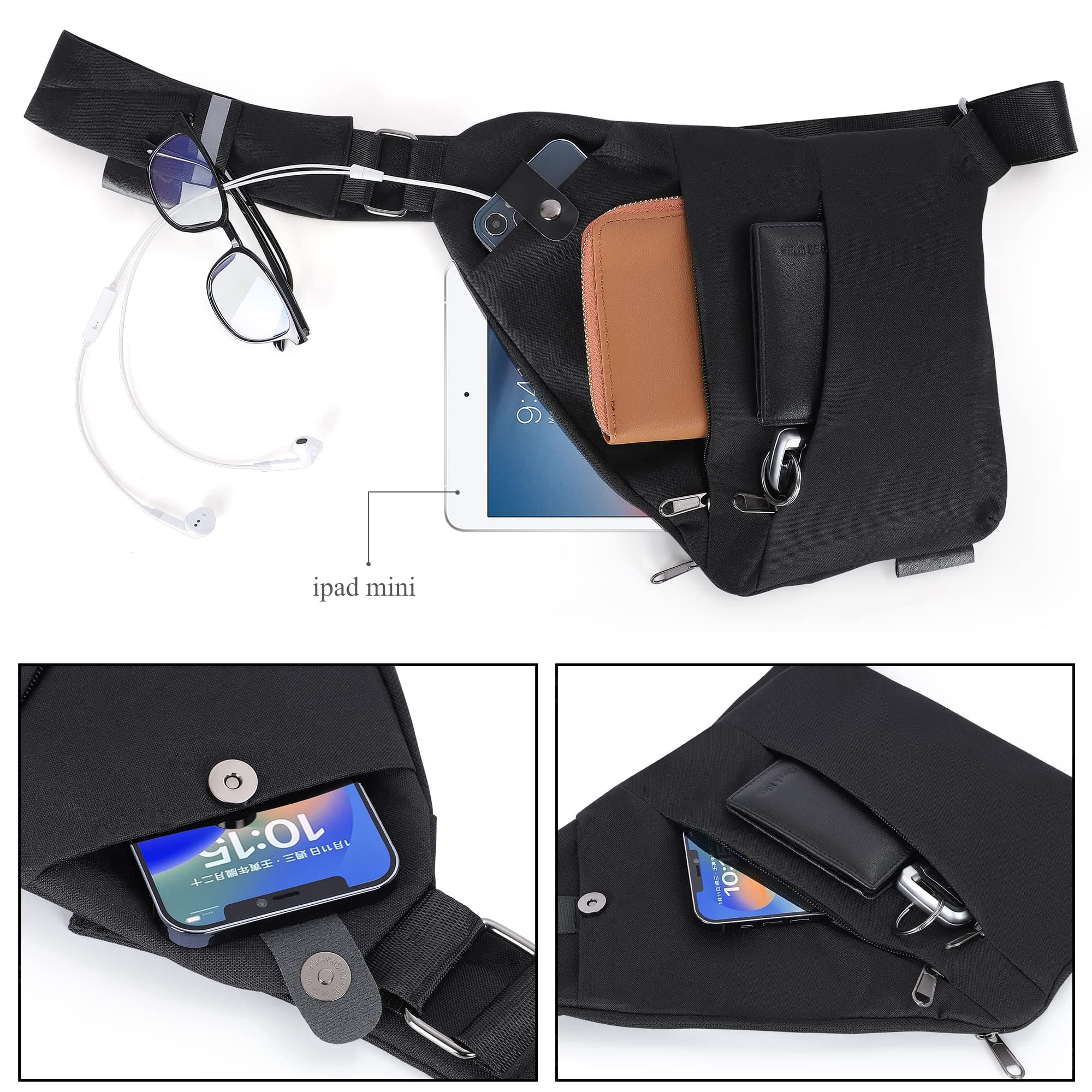 ComShion Shoulder Backpack, Anti-Theft Waterproof Small Sling Bag for Men/Women Chest Backpack,Right-Handed Shoulder Bag for Walking Biking Travel