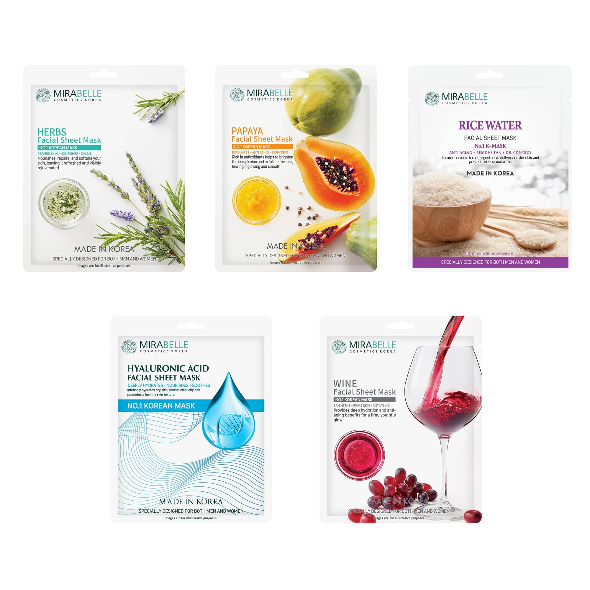 Mirabelle Bright Skin Facial Sheet Mask (Pack of 5) - BCS
