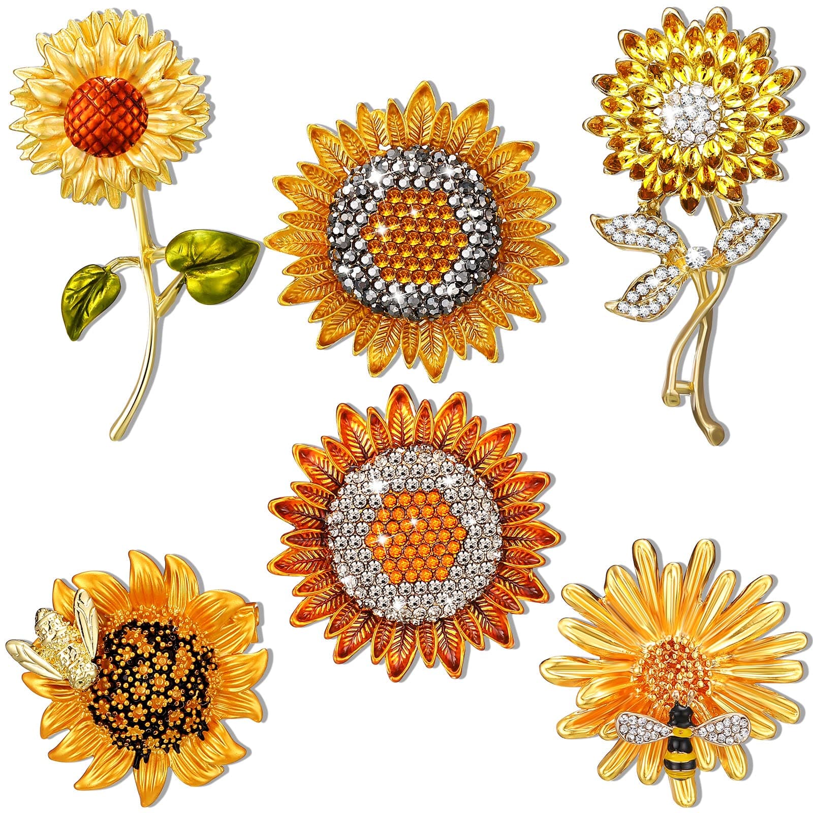 Junkin 6 Pcs Fall Brooch Pins for Women Thanksgiving Rhinestones Pumpkin Maple Leaf Crystal Brooches Pins for Hats Elegant, rhinestone, metal, rhinestone