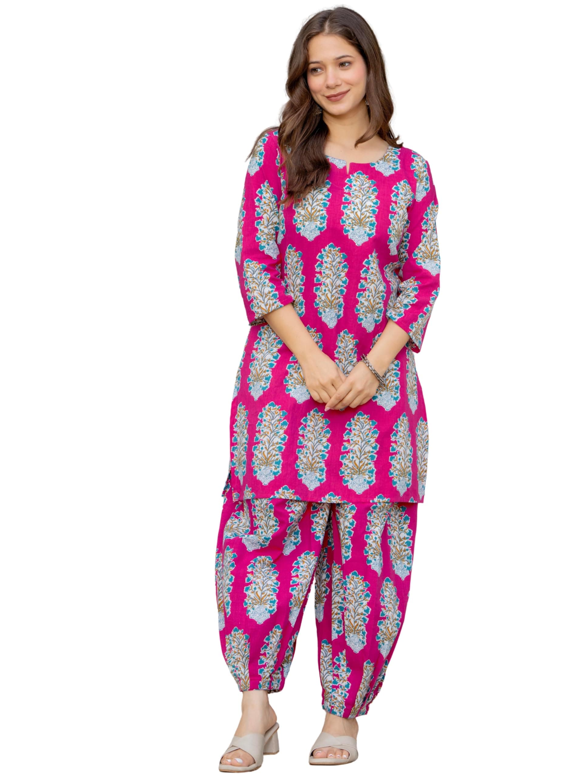rytras Women Pure Cotton Printed Straight Kurta Sets with Palazzos |Kurti Set for Woman|Cord Set for Women Cotton