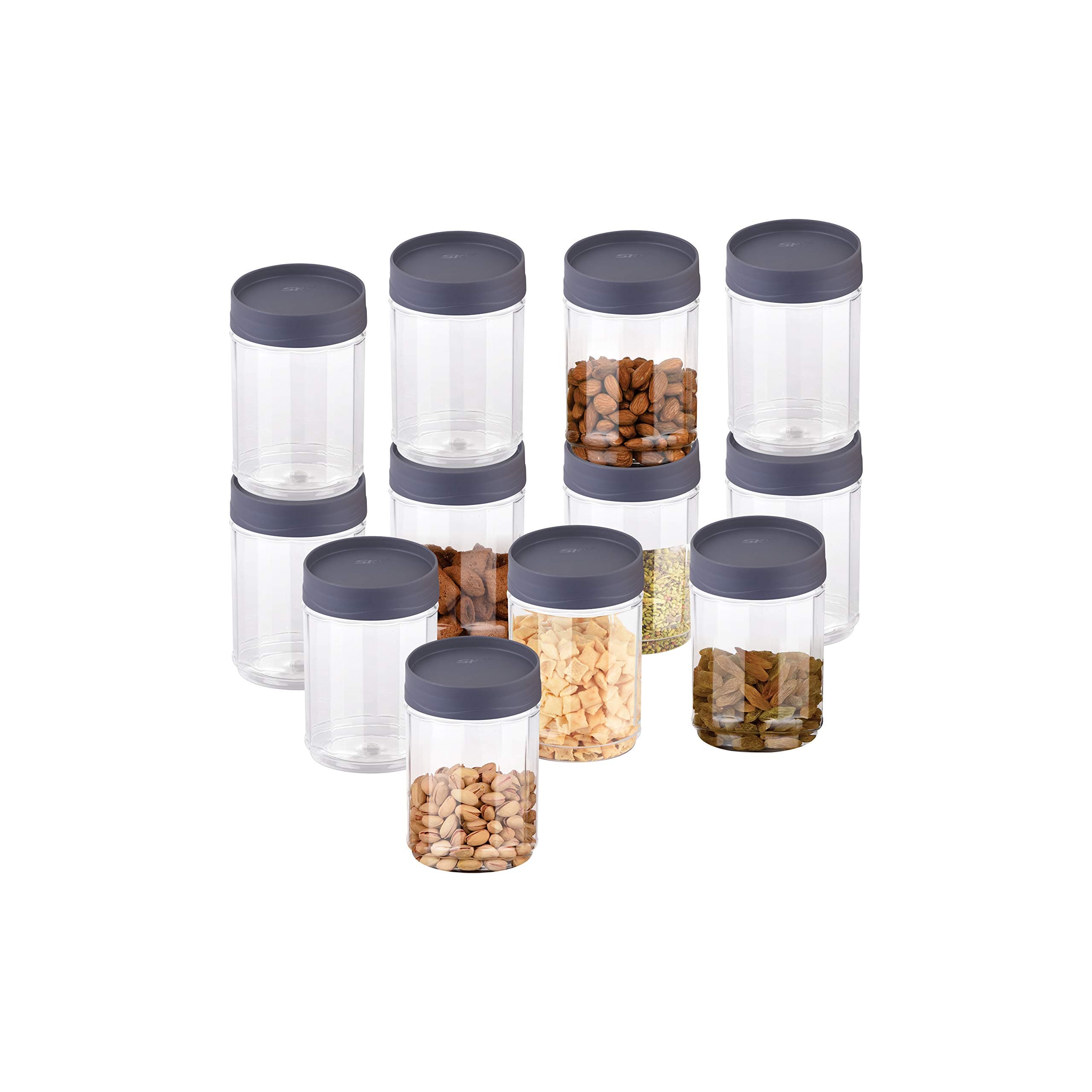 Attro Sky Octave Celebration 12 Pcs with Inter-Stackable Lid Storage Pet Container Gift Set for Kitchen,(320 ml x 12,Grey)