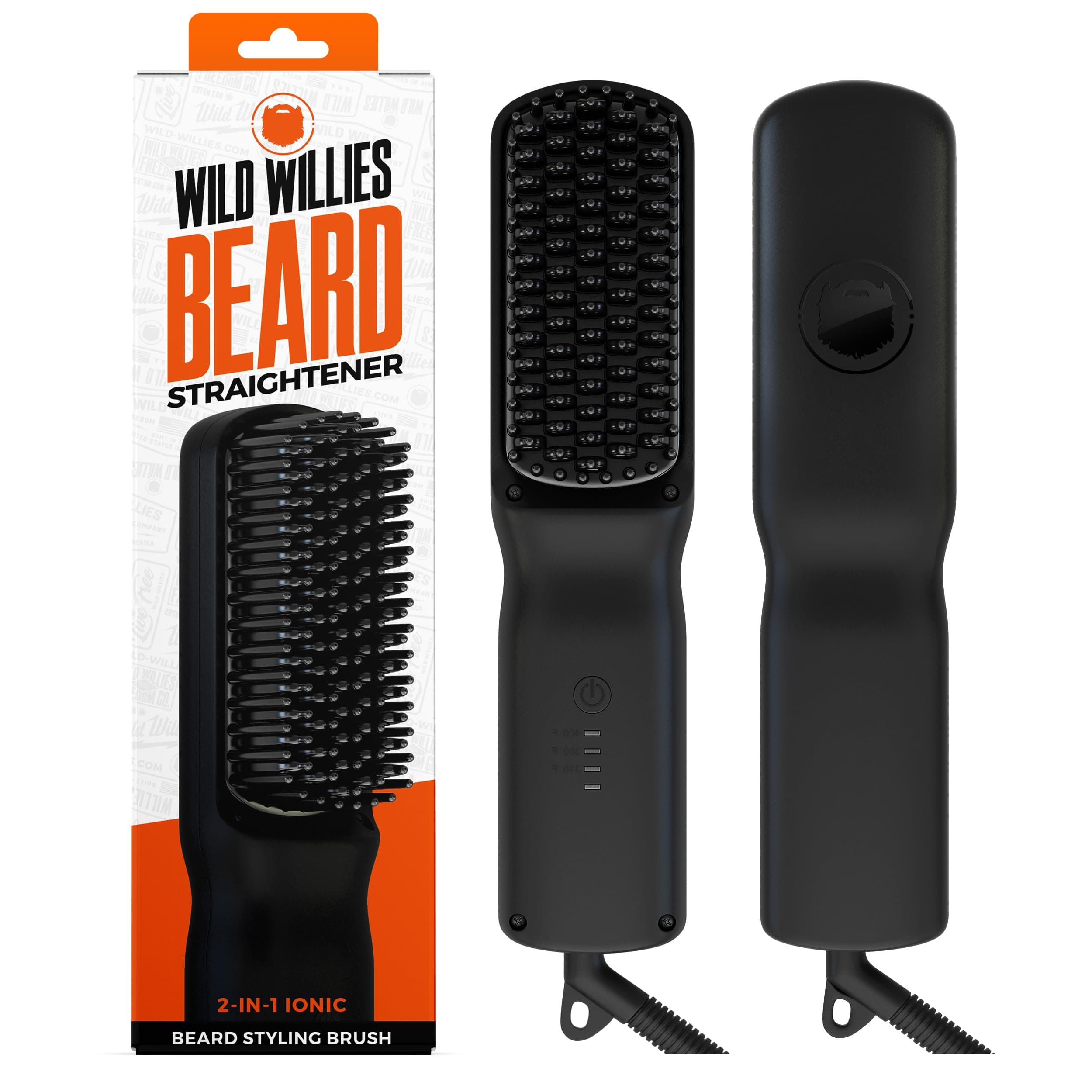 Wild Willies - Men's Beard Straightener, 3 Temperature Settings, Ceramic Tourmaline Heating Beard Powder Brush and Heating Comb, Portable, Ionic Technology, Thick Hair and