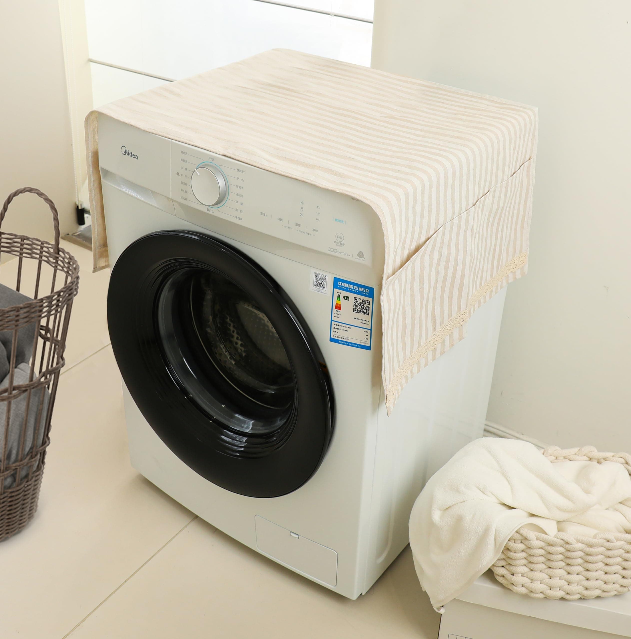 House of Quirk Dust-Proof Refrigerator Cover Cotton Washing Machine Top Protector with Side Storage Bags Universal Cover Cloth for Home and Kitchen