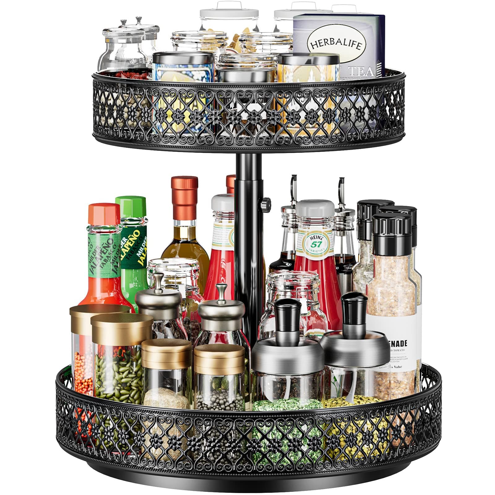 2 Tier Lazy Susan Organizer - Adjustable Rotating Spice Rack 12 inch