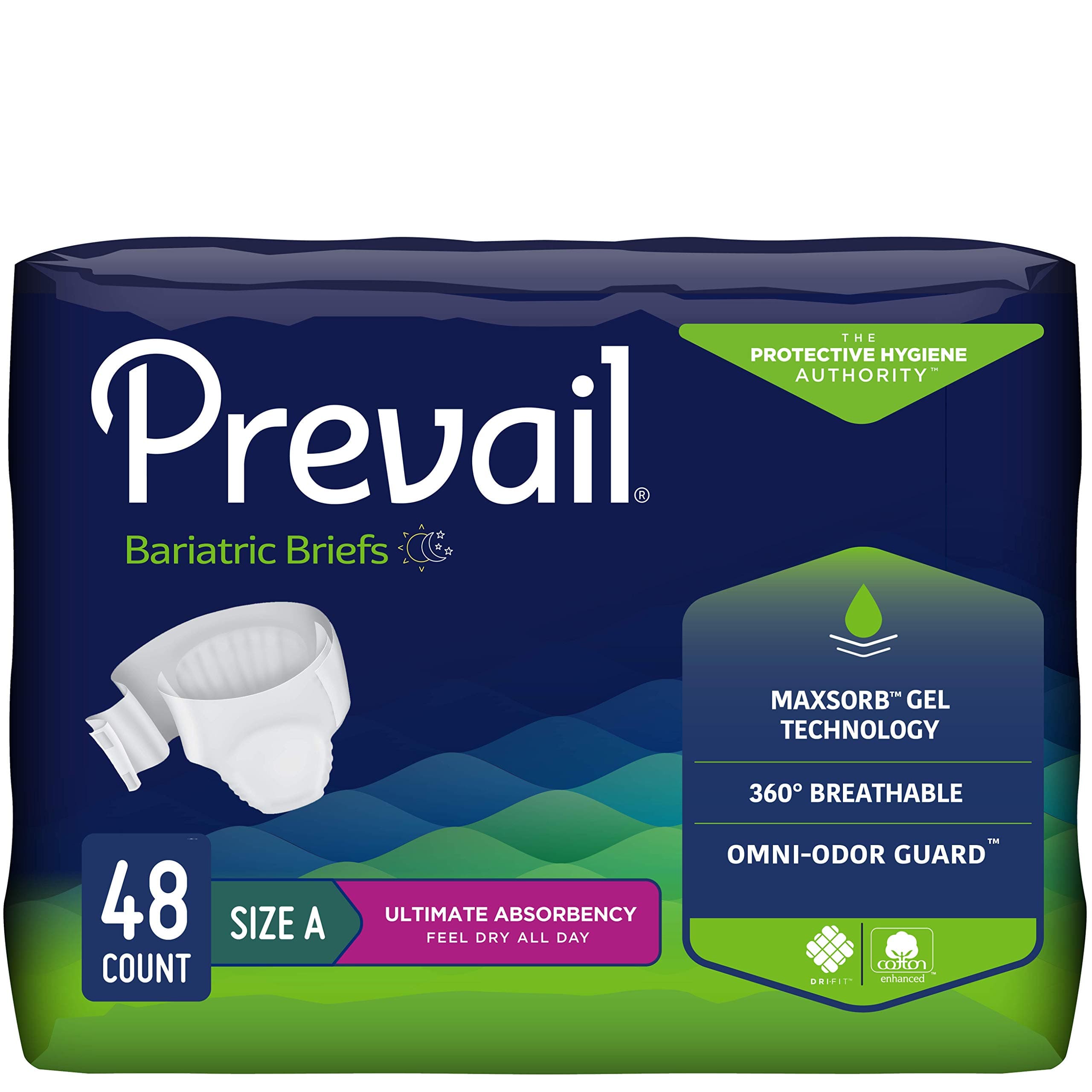 Prevail Proven | Incontinence Bariatric Brief with Tabs | Unisex | Size A | Ultimate Absorbency | 48 Count