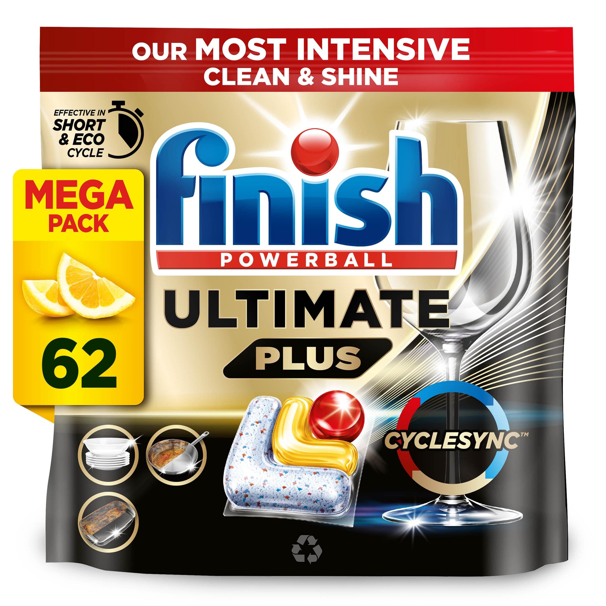 Finish Ultimate Plus All in One Dishwasher Tablets 62 Lemon