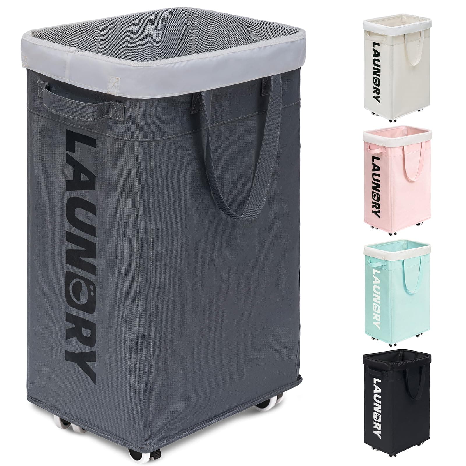 Goodpick 75L Laundry Basket with Wheels & Removable Wash Bag for Dorm