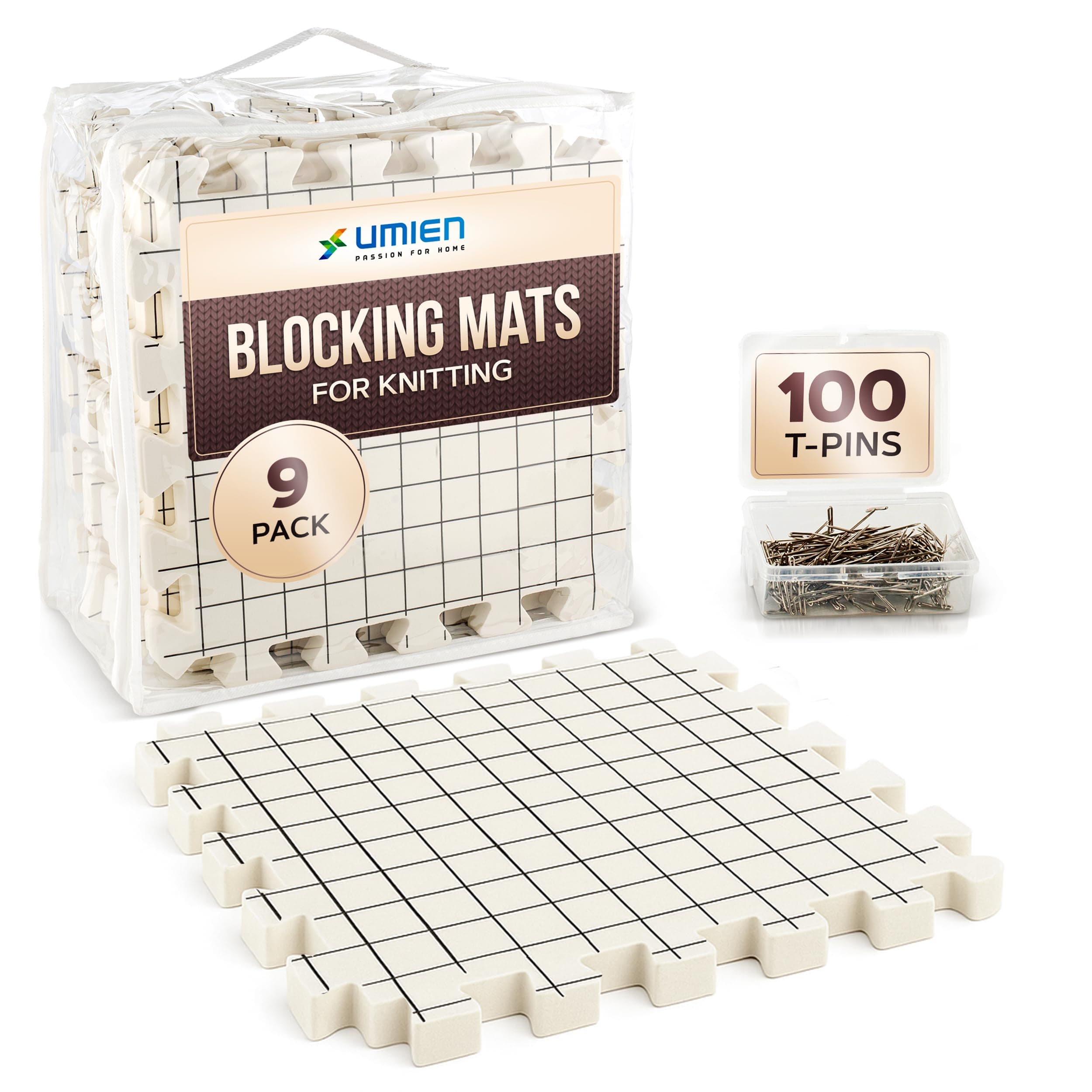 Blocking Mats for Knitting [9-Pack] - Extra Thick Blocking Boards with Grids - Suitable for Needlepoint Or Crochet - Included Storage Bag &120 Colorful Pins