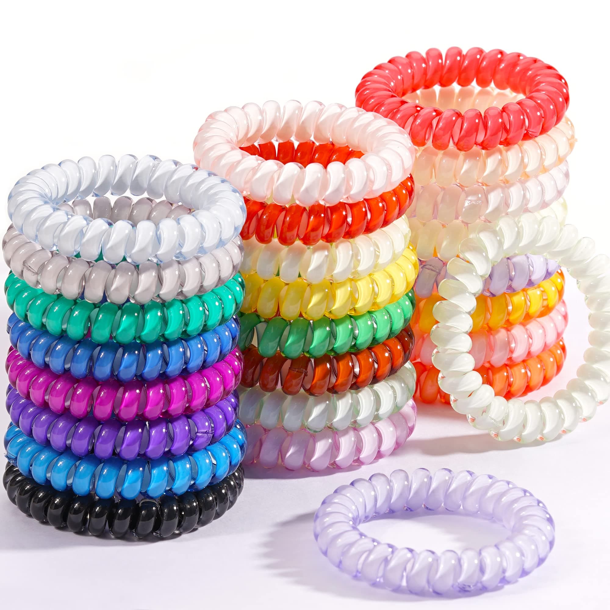DeD 24 Pcs Spiral Hair Ties No Crease - Coil Phone Cord Candy Colors for Women and Girls - Colorful Hair Accessories