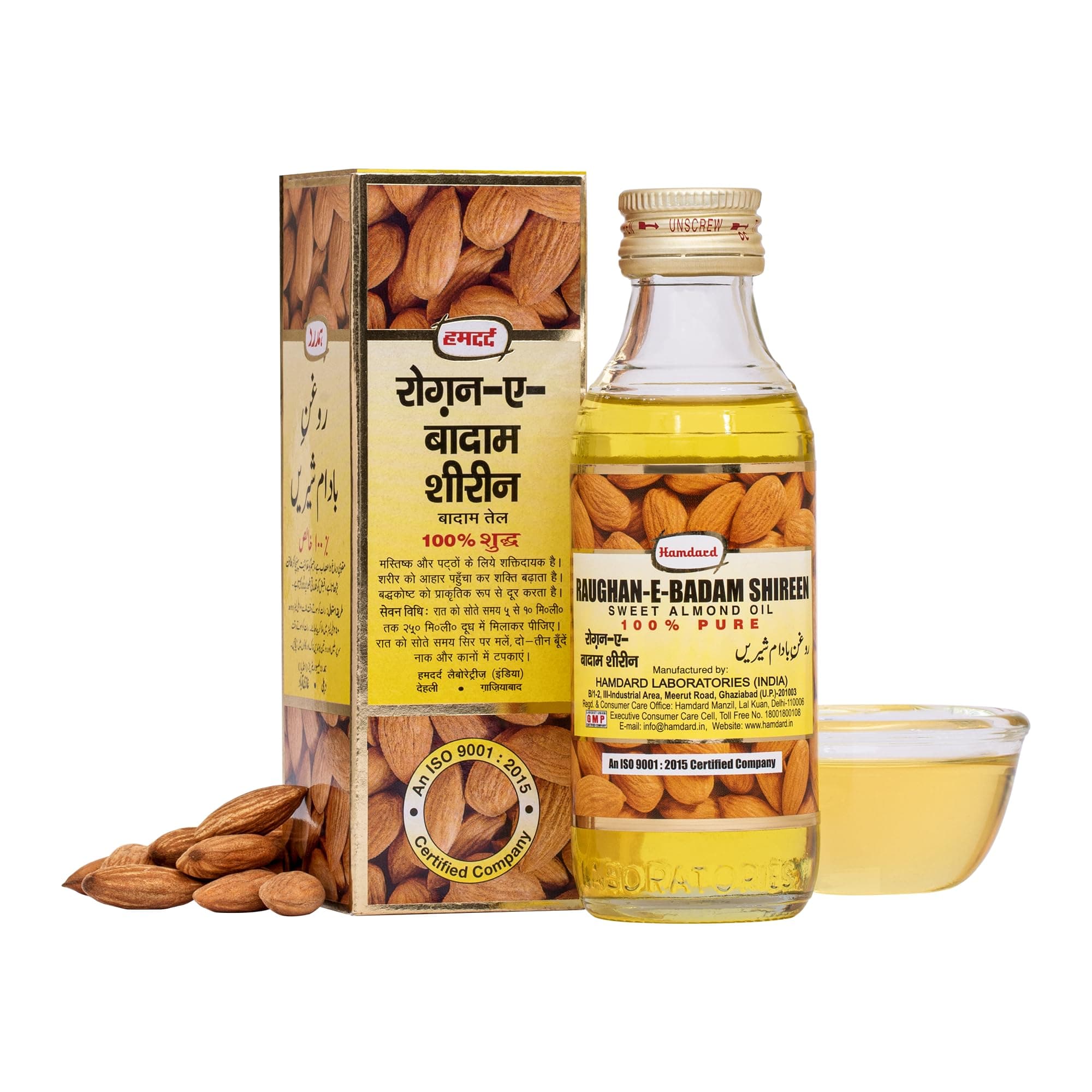Hamdard Raughan-E-Badam SHIREEN Sweet Almond Oil for Body, Skin & Hair | 100ml | Natural Almond Oil | Helps Enhance Memory | Helps Relieve Constipation | Helps Build Stronger Muscles | Pack of 1