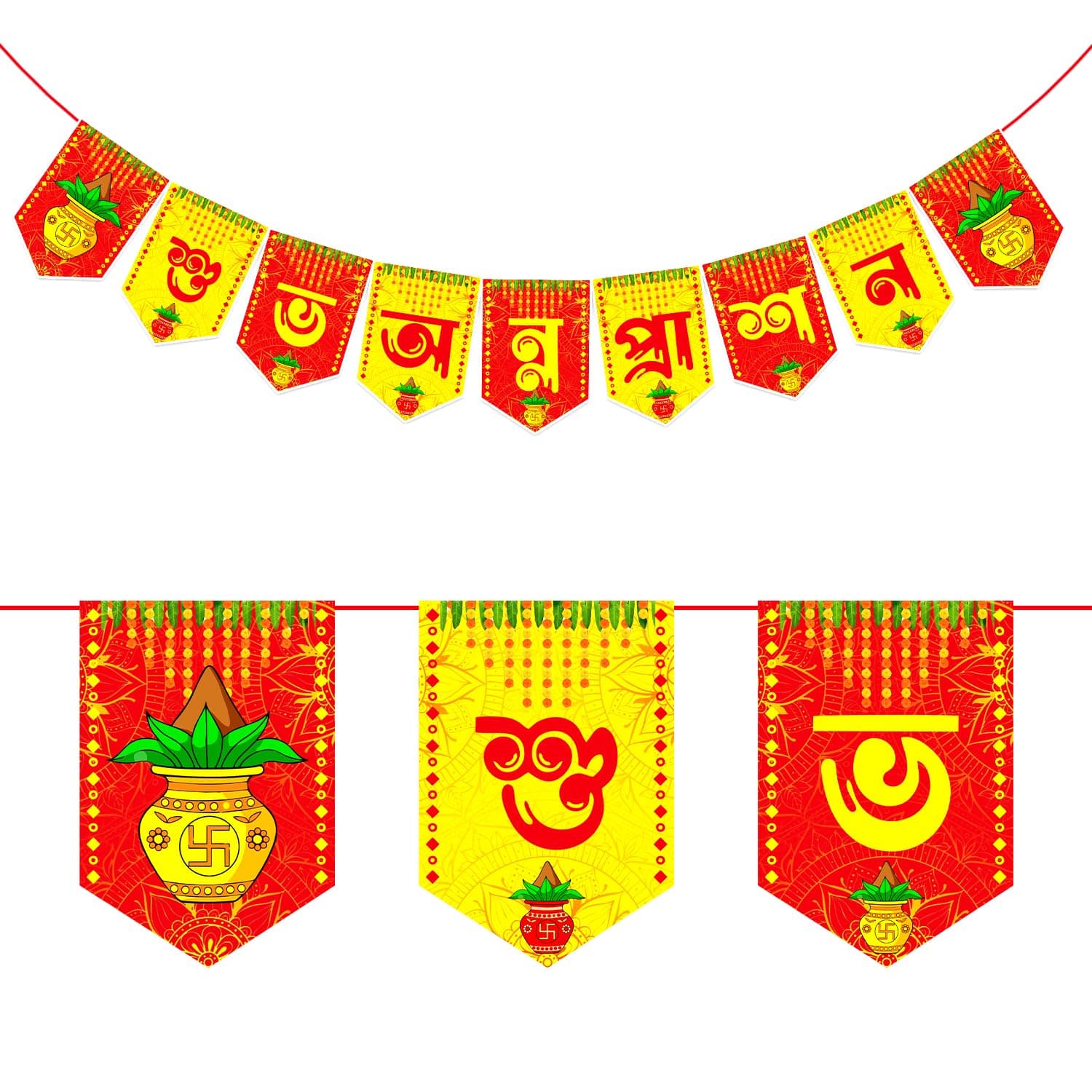 Zyozique 1 Set Annaprashan Paper Banner Bengali Font "Shubh Annaprashan" Red & Golden Color Font