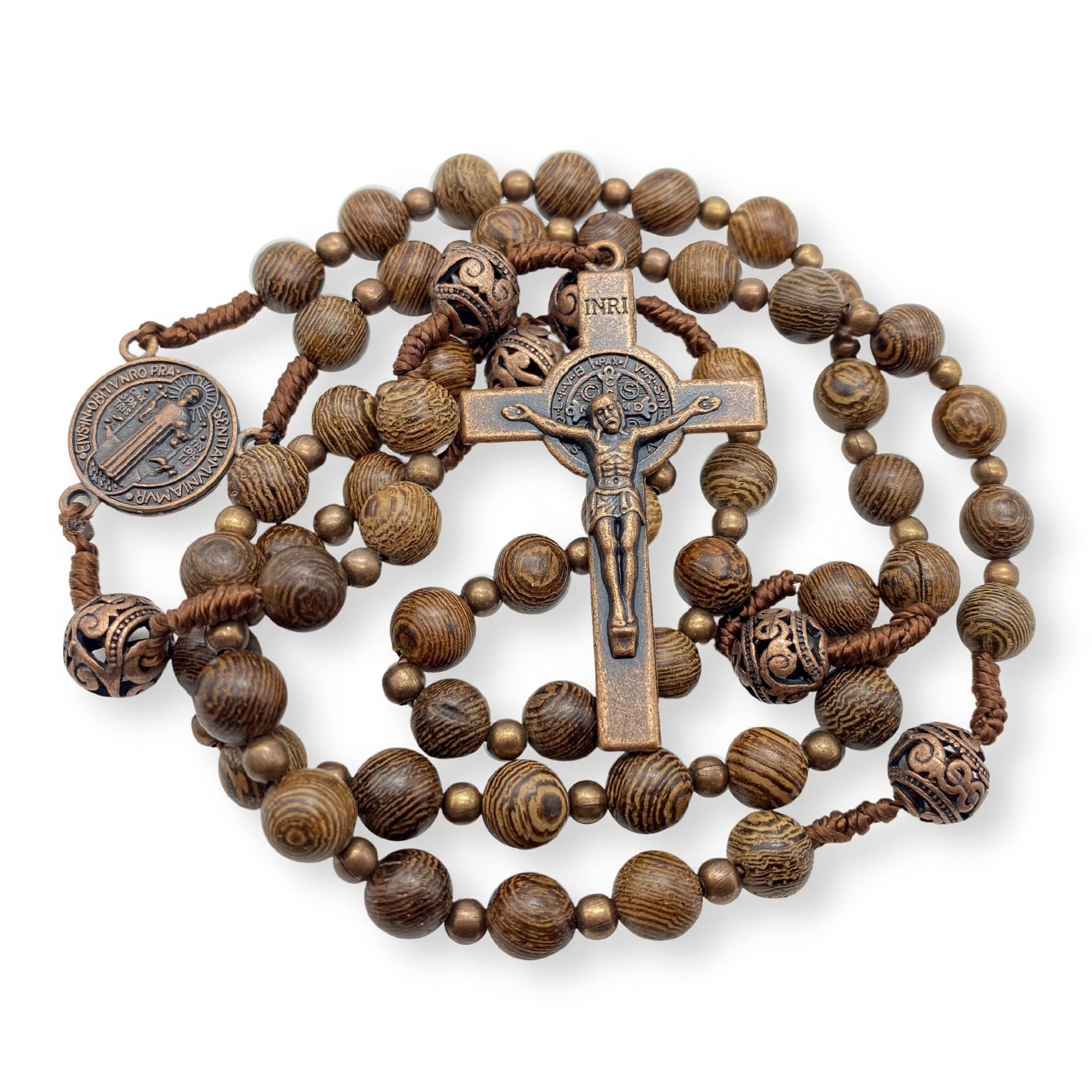 Nazareth Store Sacred Wooden Rosary St Benedict Solid Wood & Metal Beads Catholic Chaplet Saint Medal & Cross, Wood, No Gemstone For Unisex Adult