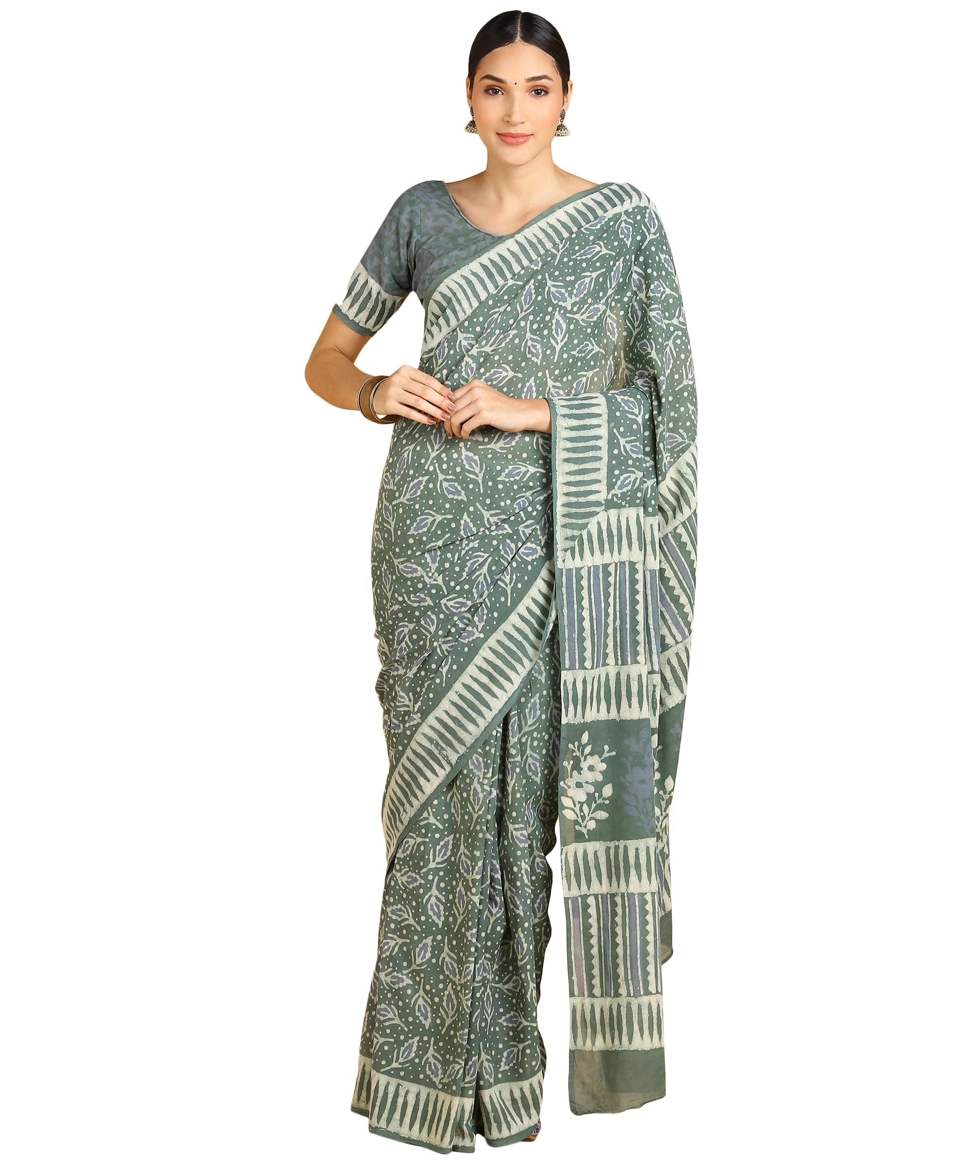 BLOCKS OF INDIA Hand Block Print Cotton Sarees For Women with Unstitched Blouse Piece (COLOR 13, Cotton)