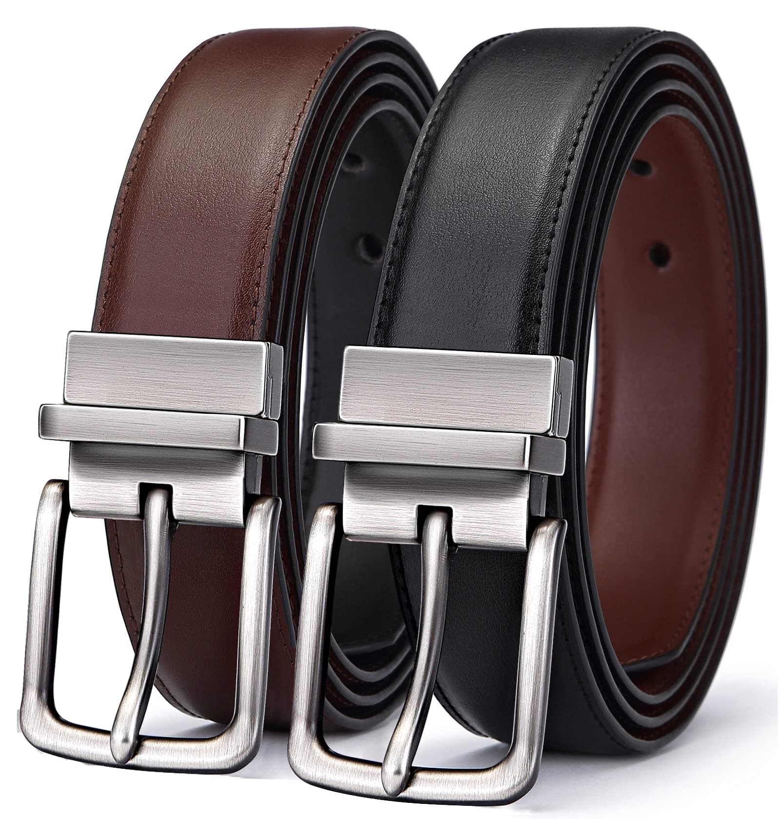 BULLIANT Men's Reversible Leather Belt Trimmable 1.25"-2 IN 1-Gift Boxed, Black/Light Brown 073, 40"-42"Waist Adjustable