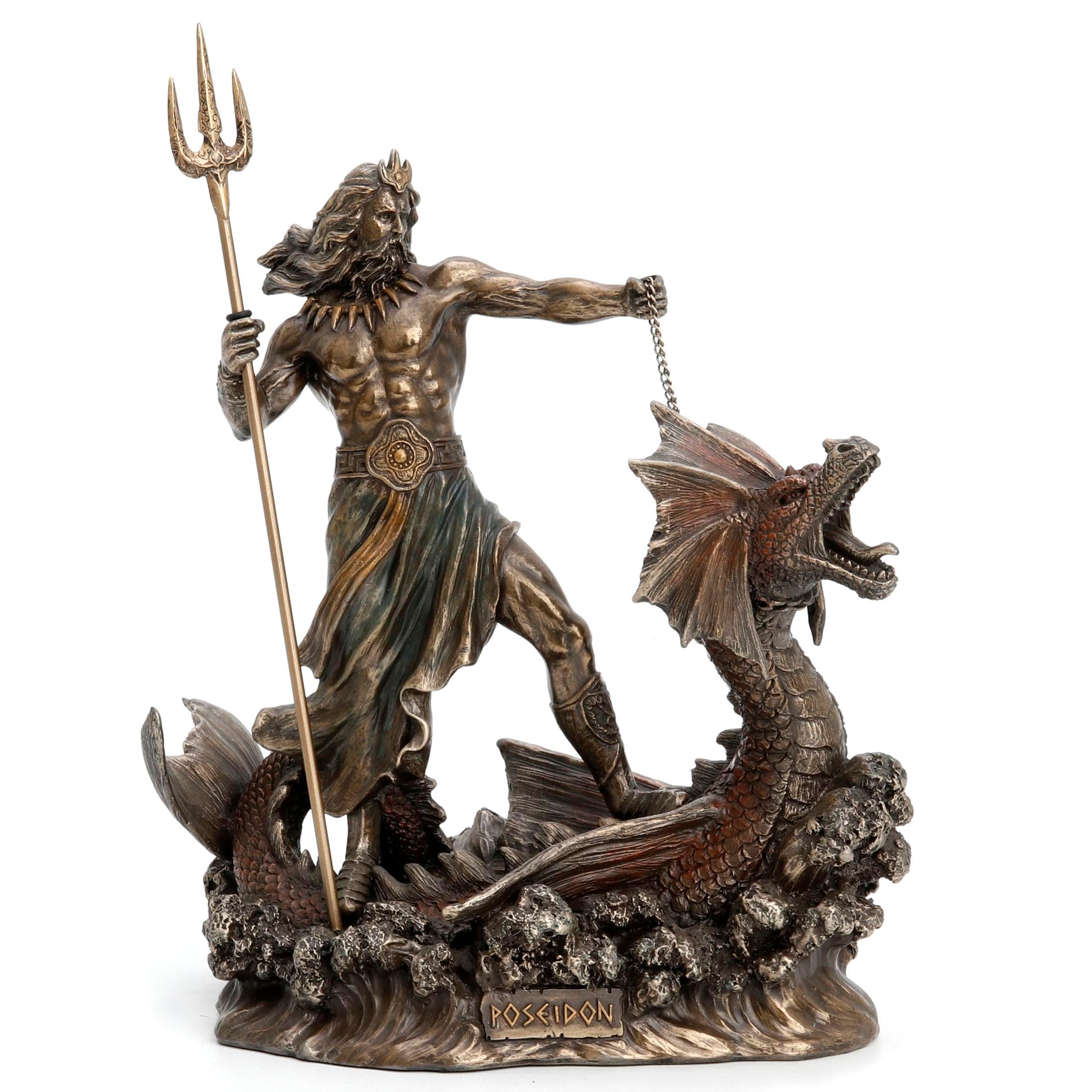 Poseidon Standing On Hippocampus with Trident Statue by JFSM INC