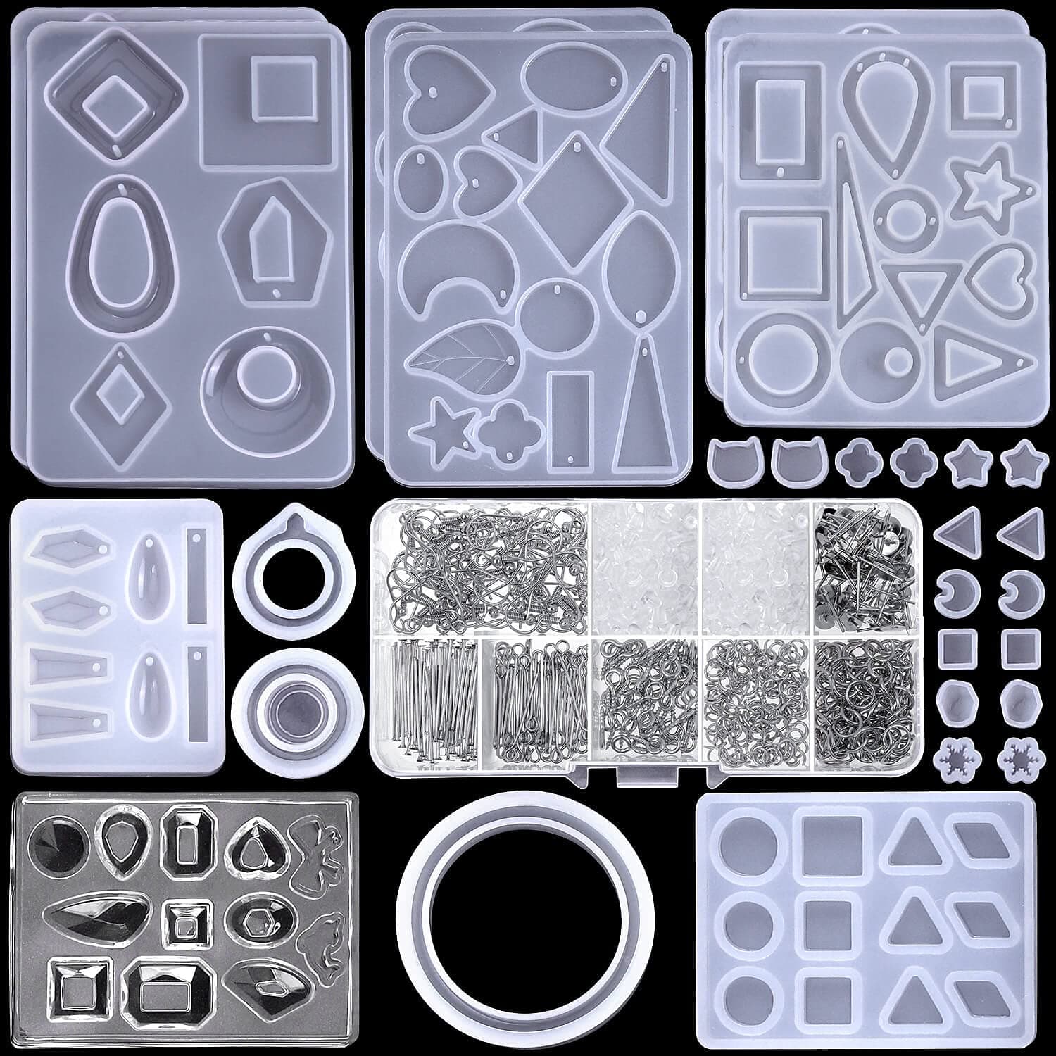 PAXCOO Resin Jewelry Making Kit, 678pcs Earring Making Supplies with 28pcs Epoxy Molds, 650pcs Earring Hooks, Jump Rings for Adults, Modern Contemporary Style, Clear Color, Nature Theme, Non-Foldable