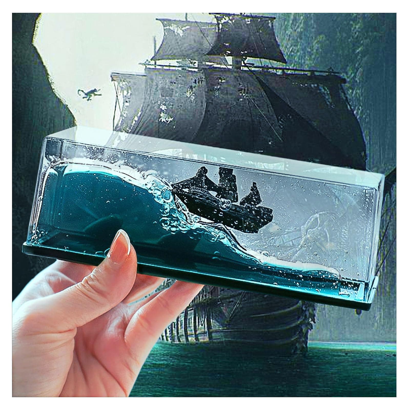 DAYOLD X Cruise Ship Fluid Drift Bottle Unsinkable Boat in a Box Gifts for Home Desk Decoration Pearl Unsinkable Titanic Toy Ship Pearl Ship in A Bottle Fluid Liquid Drift Bottle