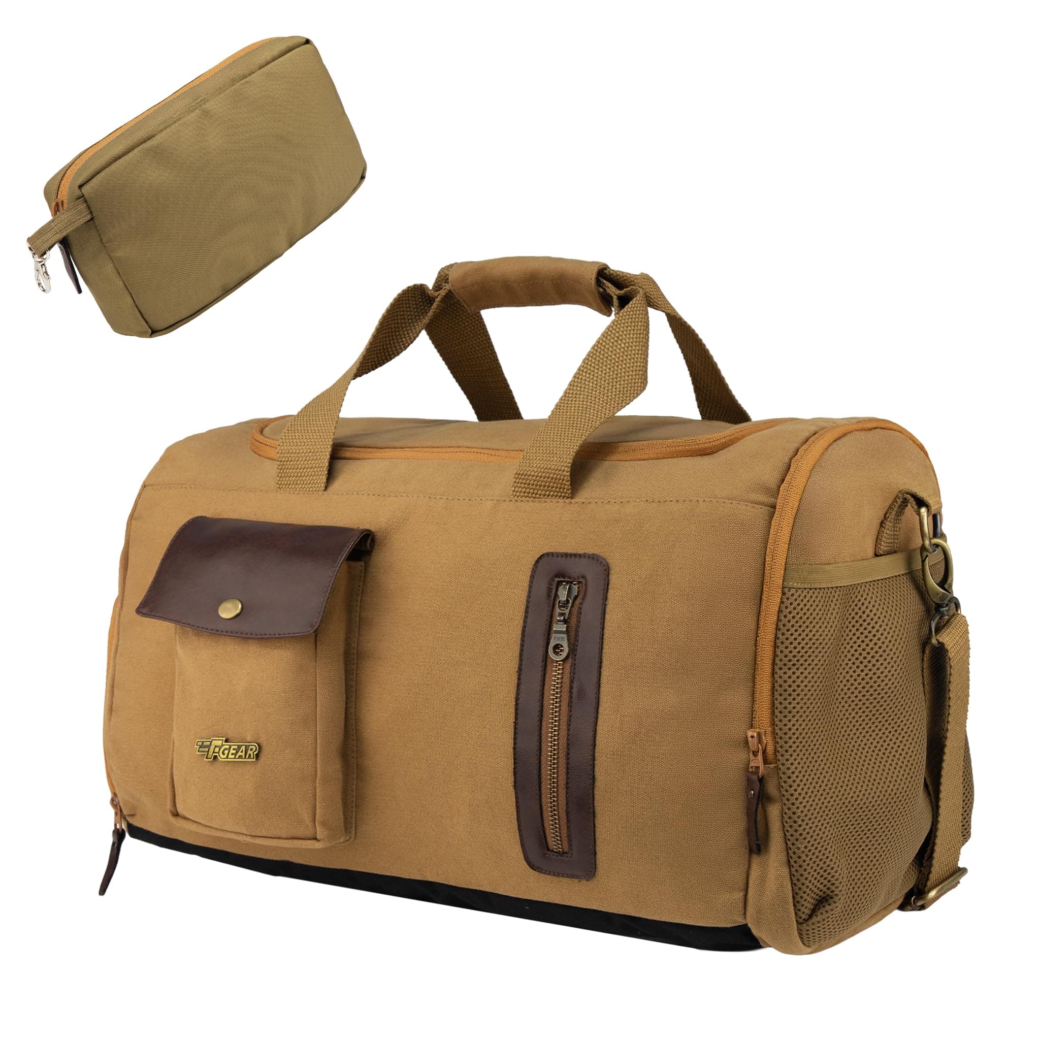 F Gear Cairo Premium Canvas Duffle Bag 38L for Men & Women | Durable Cabin Size Travel, Gym & Weekend Bag with Shoe Pocket, Detachable Pouch, Luggage Strap, Water Resistant, 6 Pockets
