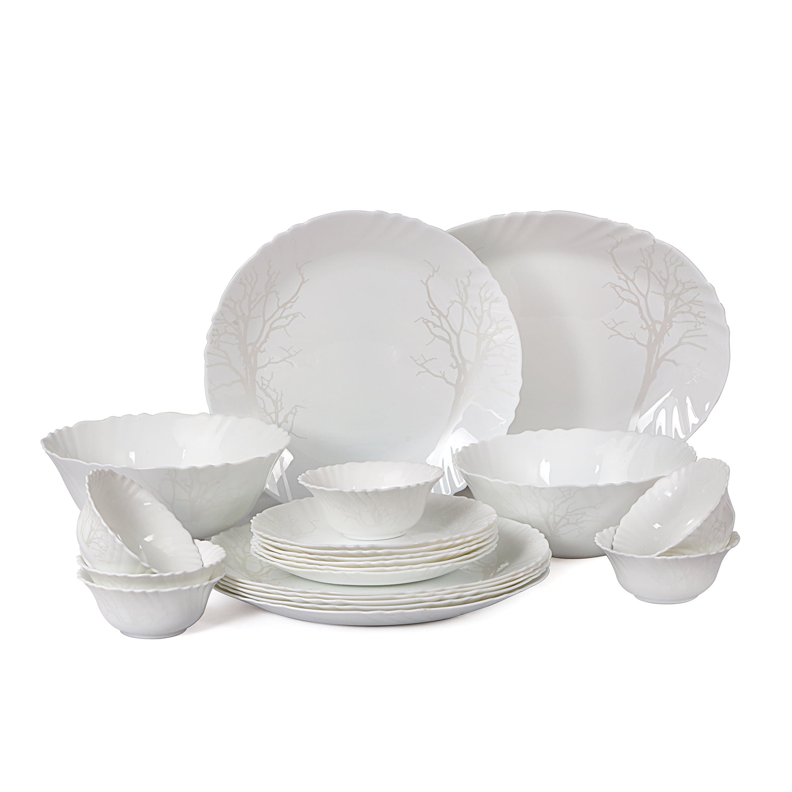 Cello Imperial Winter Frost Opalware Dinner Set, 21 Pieces, White