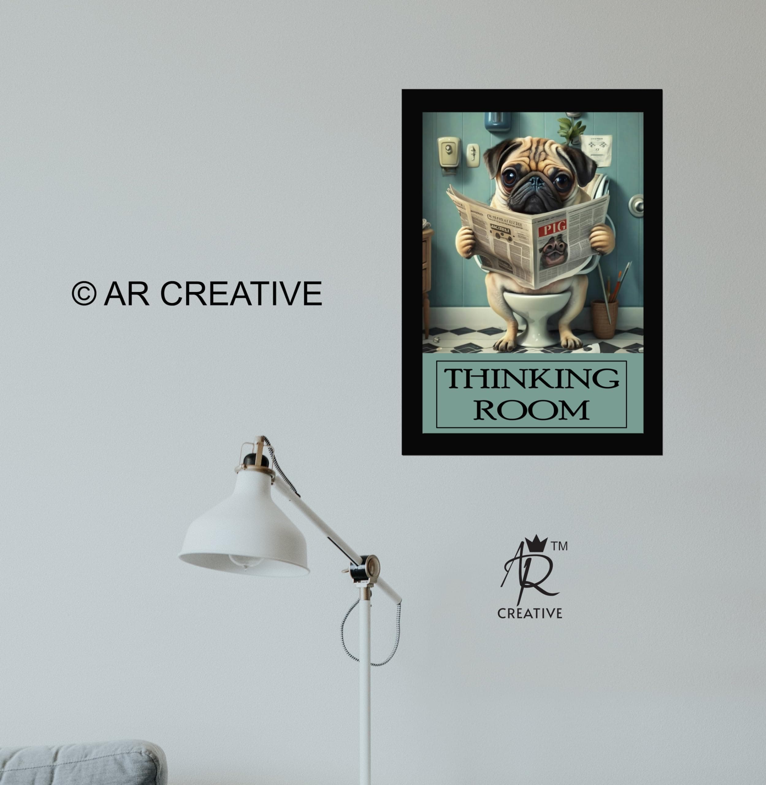 AR Creative Funny Bathroom Wall Decor Frame | Thinking Room Quote Wall Art Framed Poster for Washroom Decoration | Humorous Toilet Wall Hanging for Bathroom, Hotel, Cafe & Home Decor | A4 Size (13.6 x 10.2 Inch)