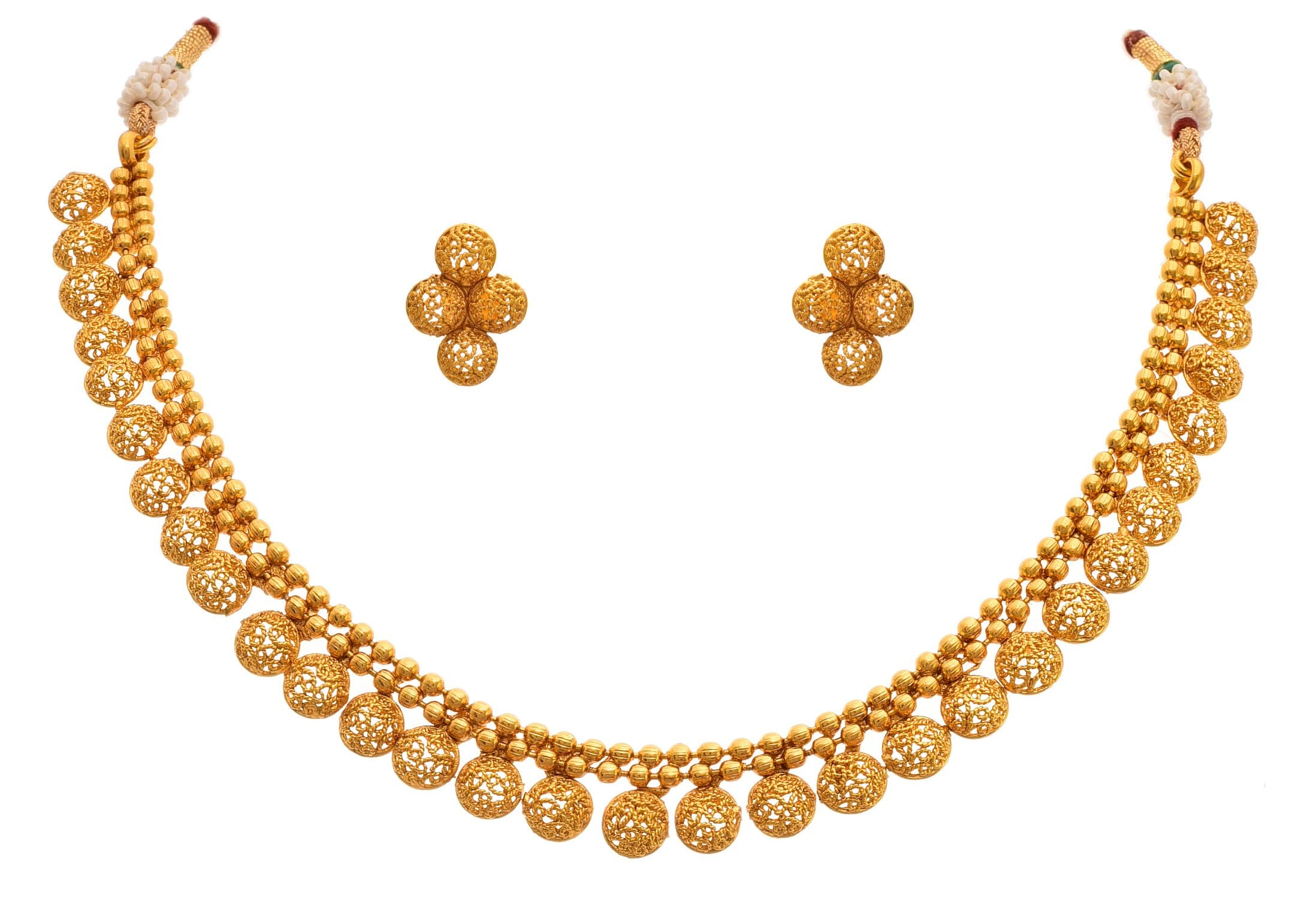 JFL - Jewellery for Less Traditional Gold Plated Filigree Necklace Set for Women | Handmade Ethnic Choker Jewellery Set with Matching Earrings | Wedding, Festive Necklace
