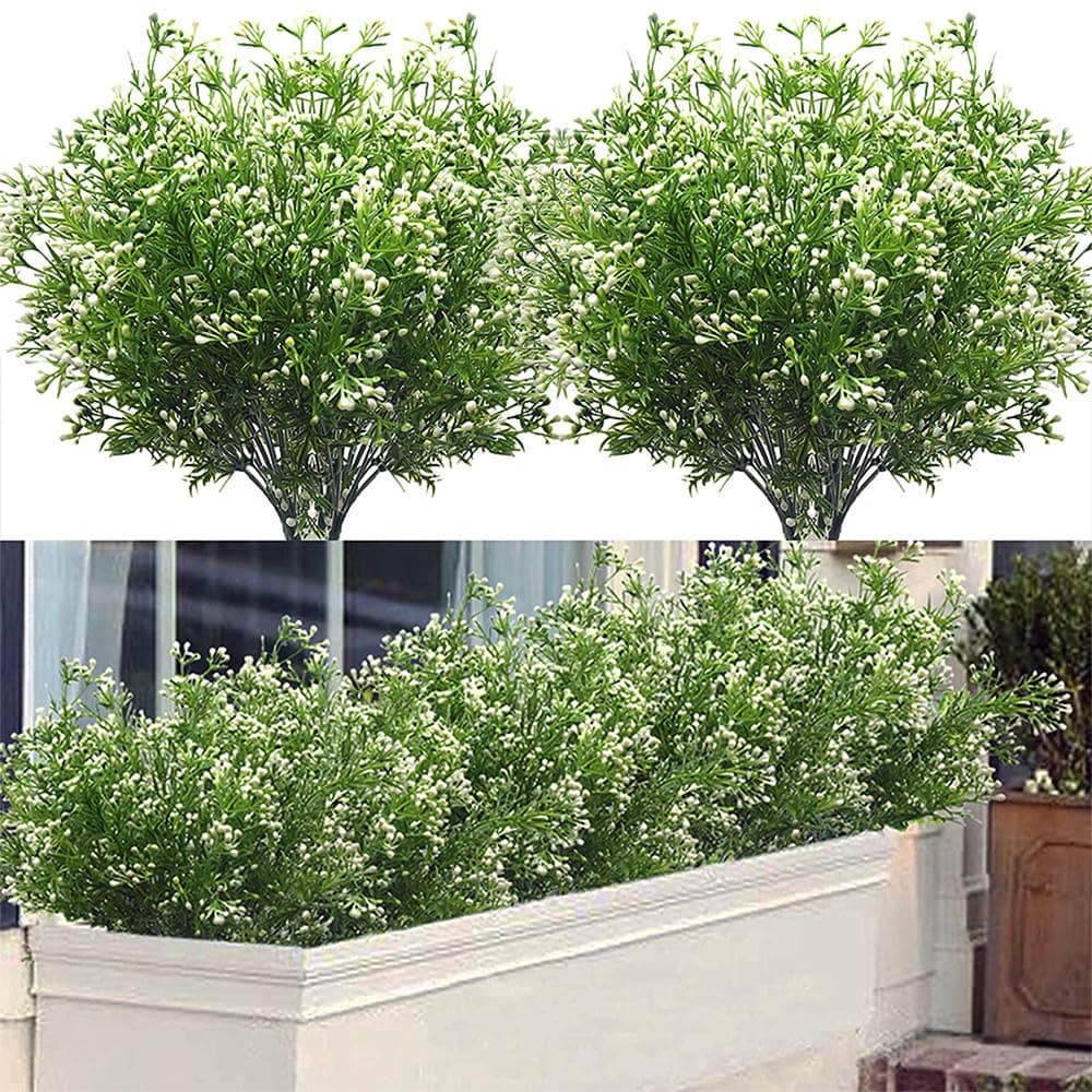 Outdoor Artificial Plants & Flowers Fake Outdoor Plants Artificial Shrubs for Outdoors Plastic Floral Arrangements Artificial with Vase (8 Pcs/White)